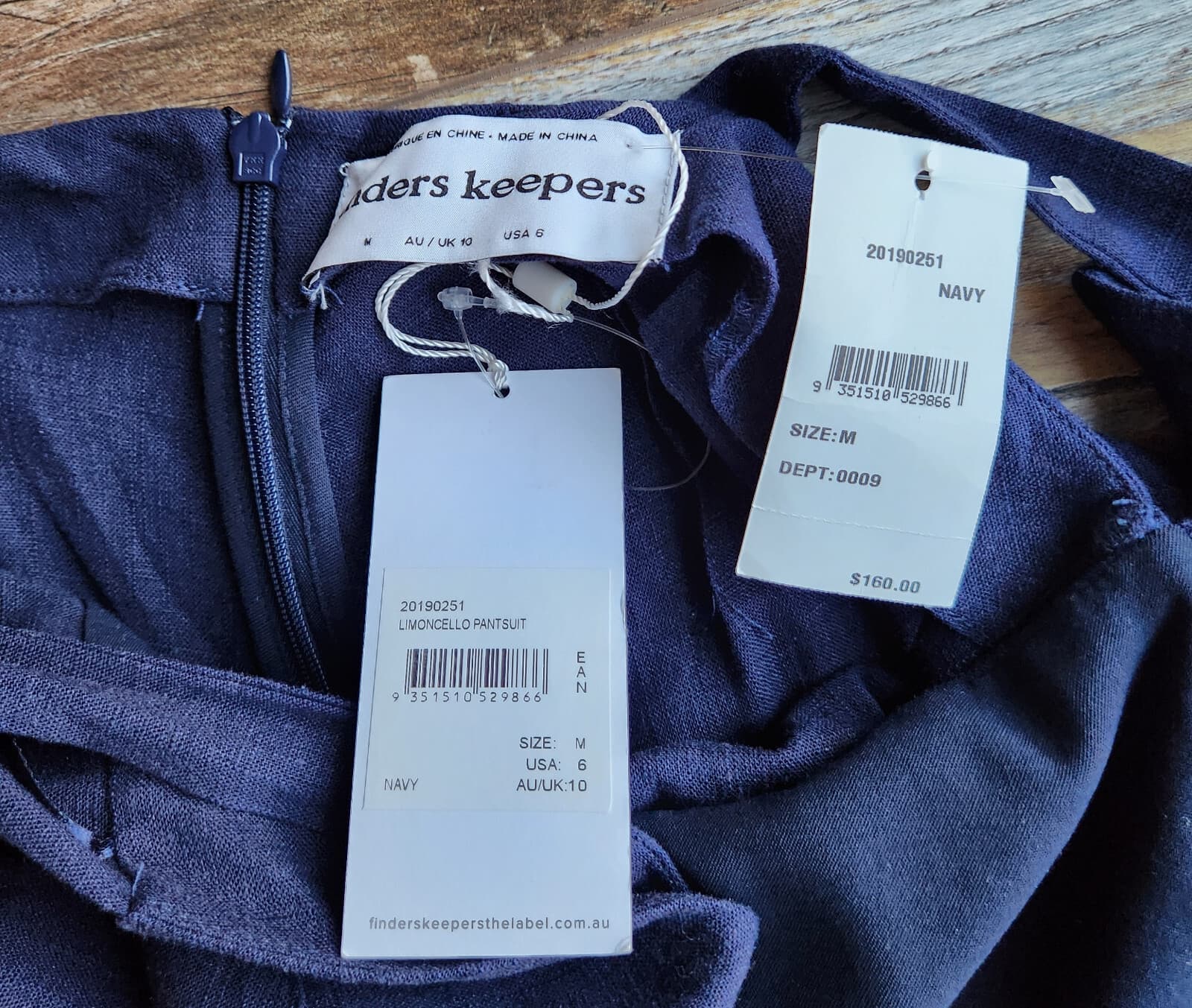 NWT Finders Keepers Limoncello Pantsuit Jumpsuit Wide-Leg Linen Blend Navy US6 - Thumbnail 10