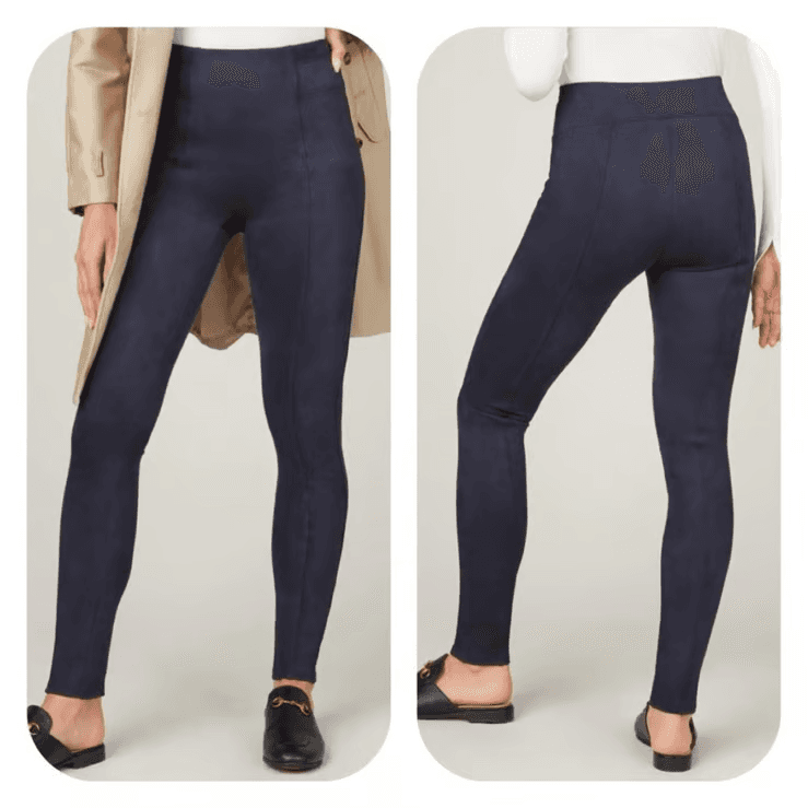 NWT SPANX Faux Suede Ankle Legging Seamed Pull-On Stretch Classic Navy Sz.S - Thumbnail 2
