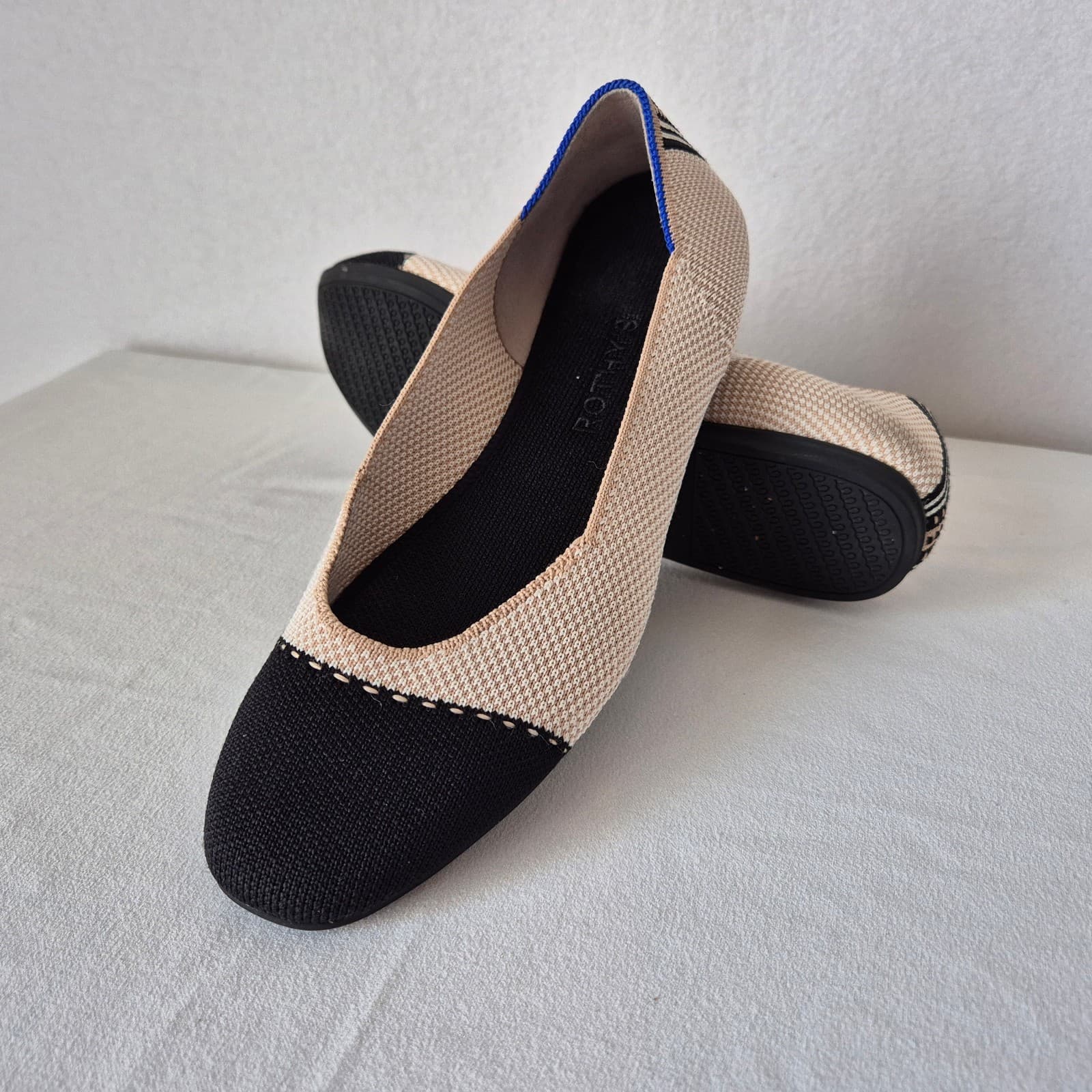 Rothy’s The Square Tuxedo Cream Cap Toe Ballet Flats Slip-On Comfort Women's 9 - Thumbnail 2