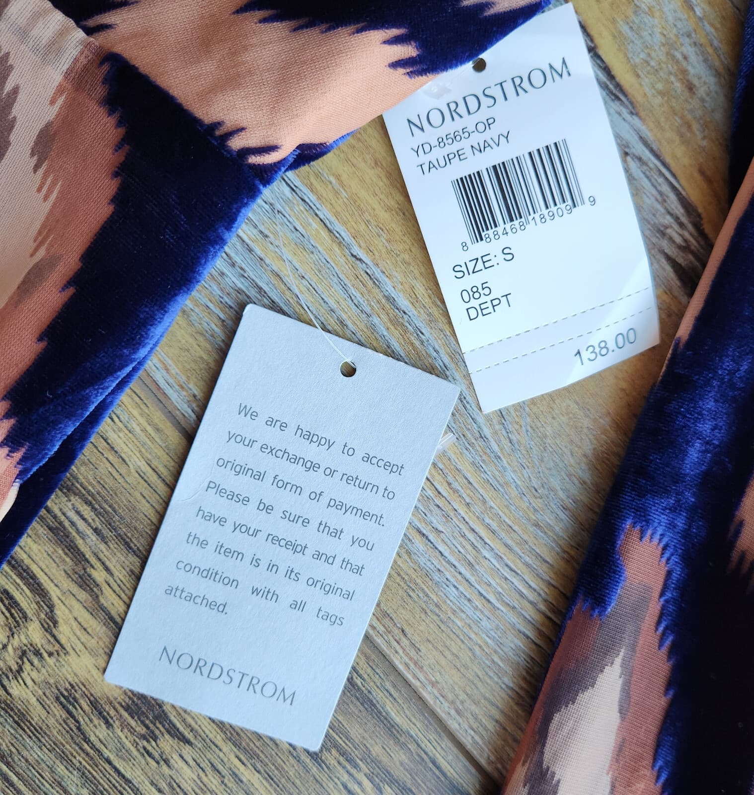 NWT Harlyn Velvet Burnout Cocktail Evening Mini Dress Long Sleeve Taupe Navy S - Thumbnail 12