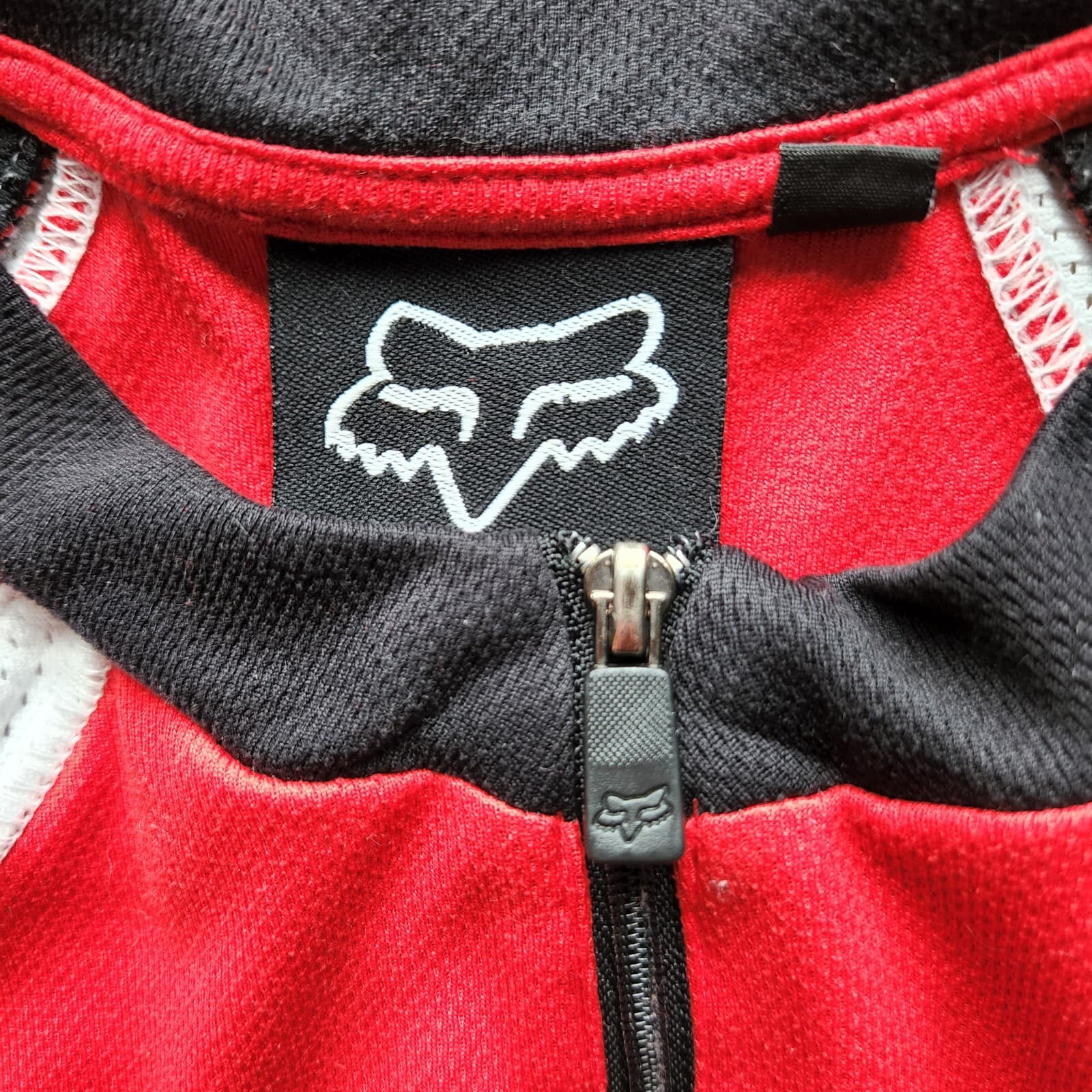 FOX Cycling T-Shirt Jersey 1/2 Zip Short Sleeve Back-Zip-Pocket Red Black Men L - Thumbnail 3