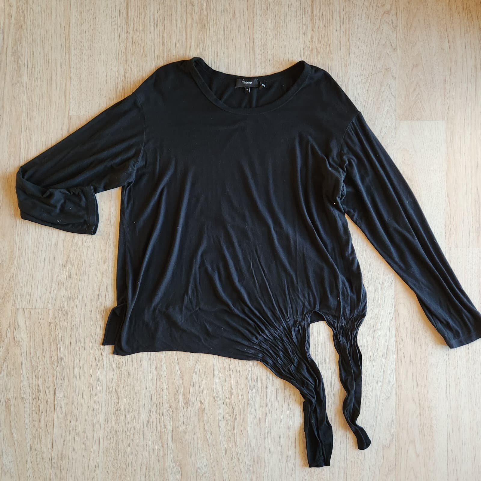 Theory Serah K Ribbed Knit Tie-Front Top Long Sleeve Viscose Black Women's M - Thumbnail 7