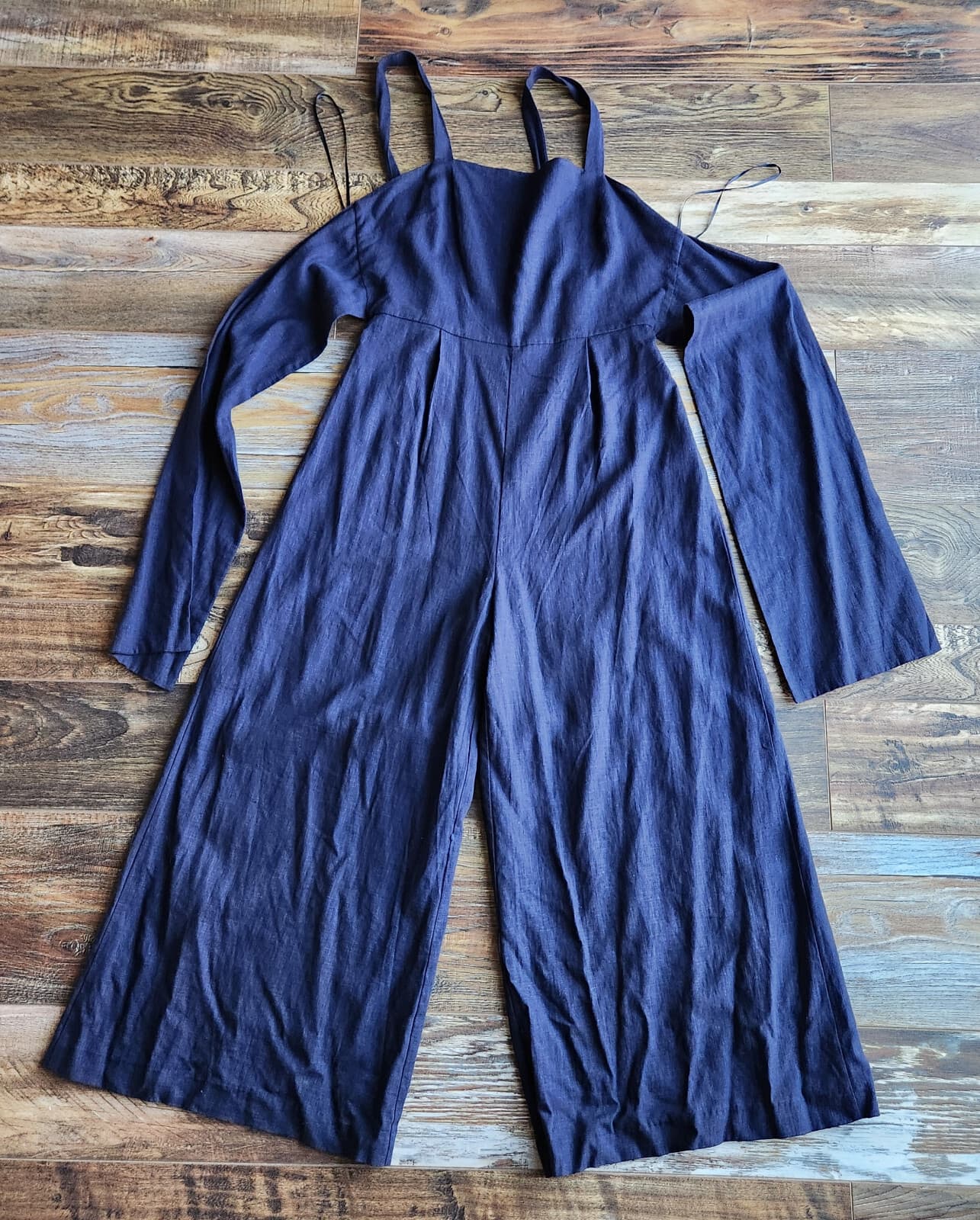 NWT Finders Keepers Limoncello Pantsuit Jumpsuit Wide-Leg Linen Blend Navy US6 - Thumbnail 9