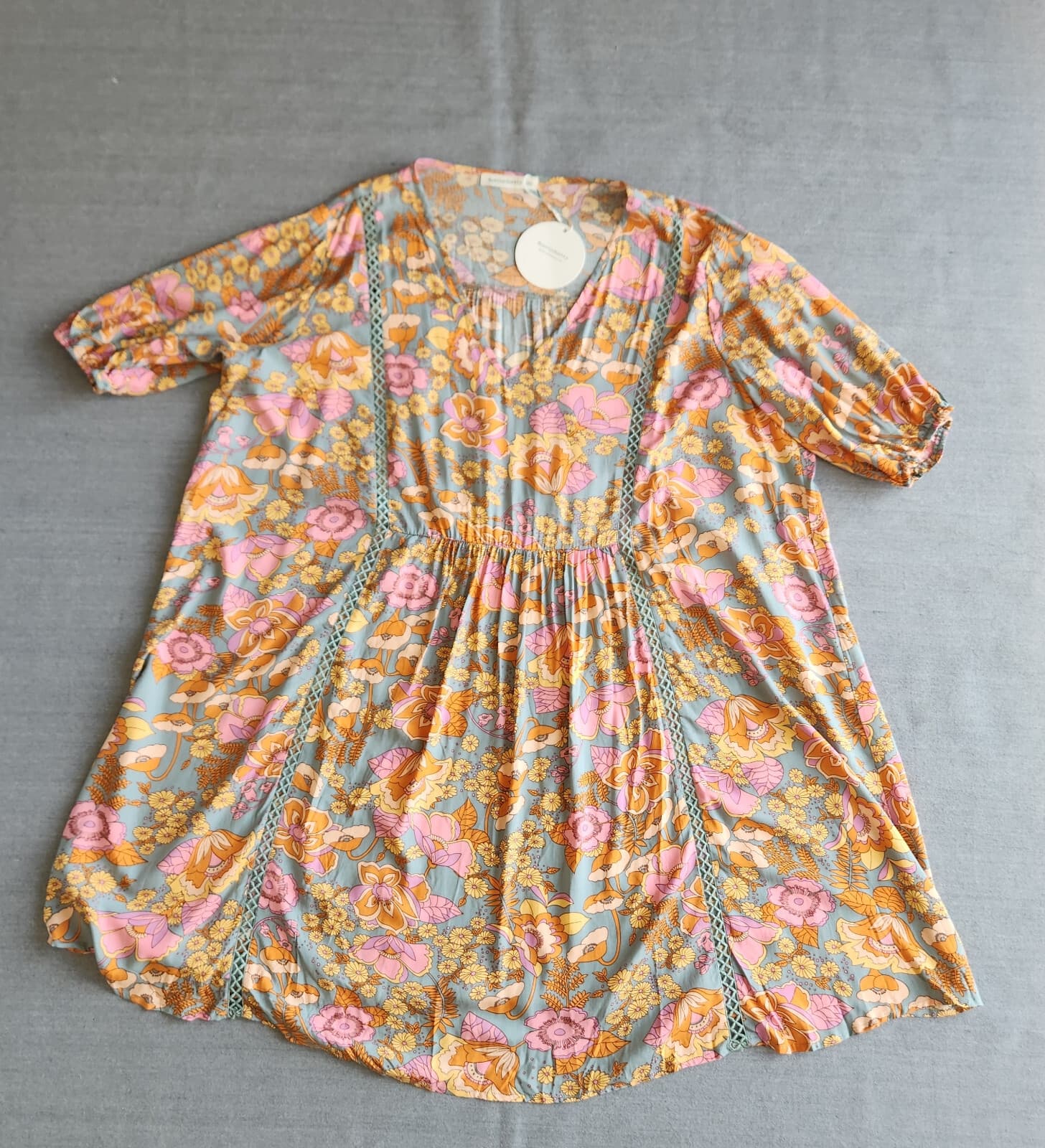 NWT Rusttydustty Modern Bohemia Crush Floral Mini Dress Long Sleeve Viscose 3XL - Thumbnail 8