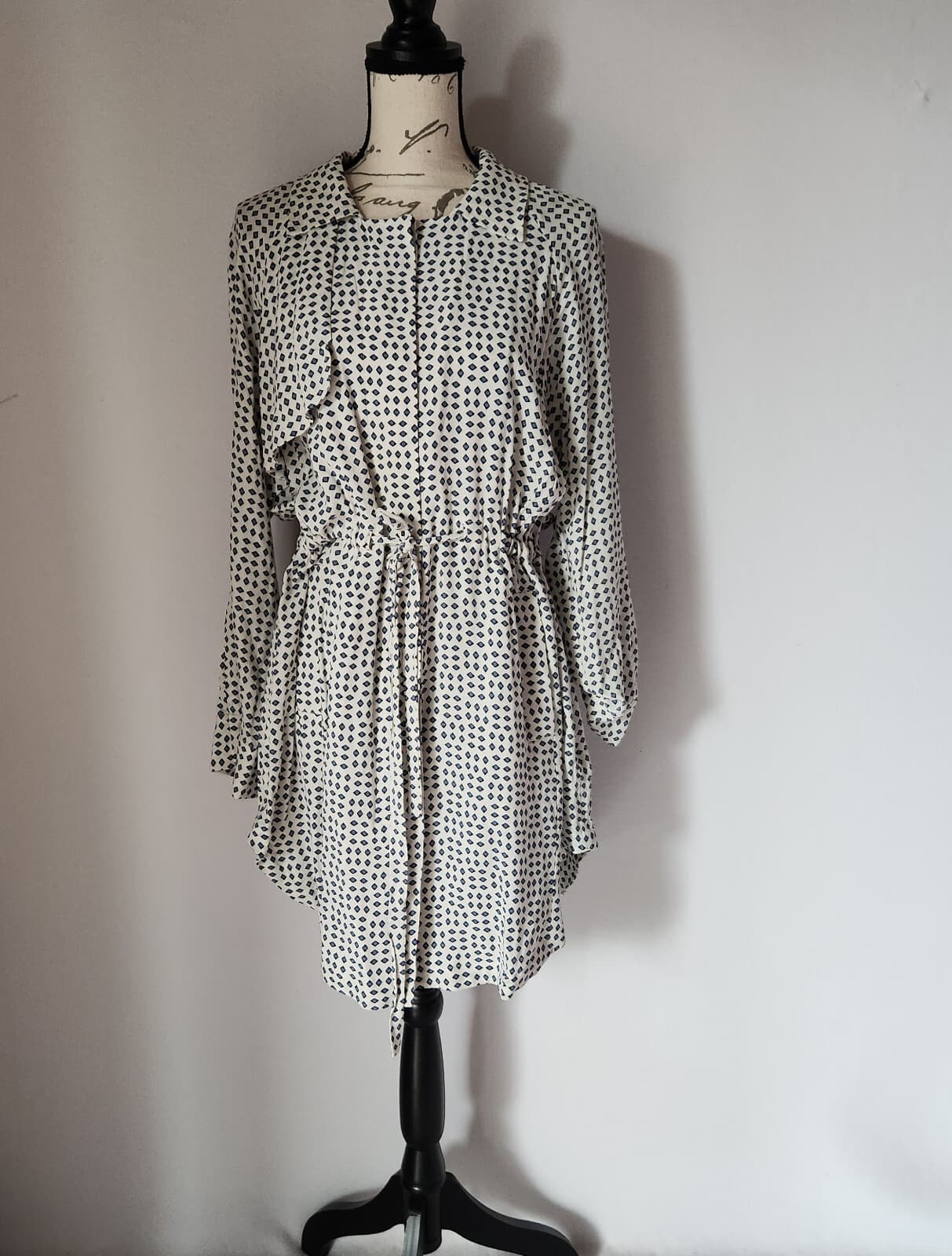 Anthropologie Cartonnier Sightseer Shirt Dress Trench-Jacket Blue White Womens L - Thumbnail 2