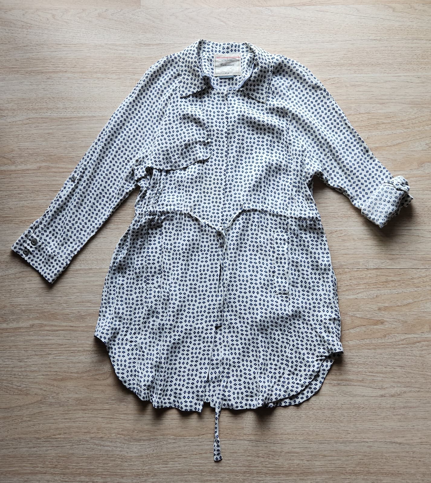 Anthropologie Cartonnier Sightseer Shirt Dress Trench-Jacket Blue White Womens L - Thumbnail 10