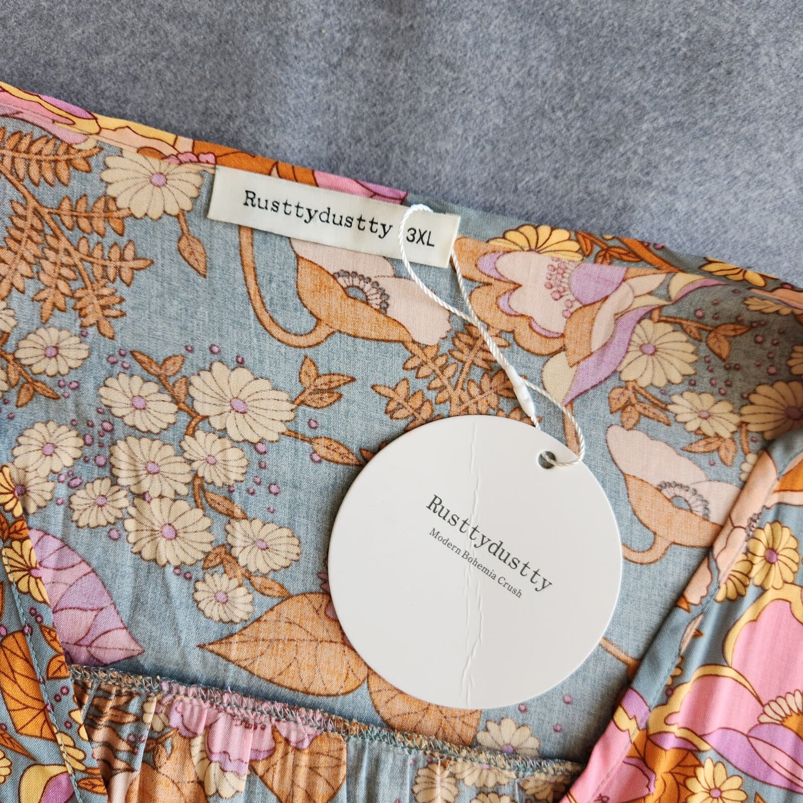 NWT Rusttydustty Modern Bohemia Crush Floral Mini Dress Long Sleeve Viscose 3XL - Thumbnail 9