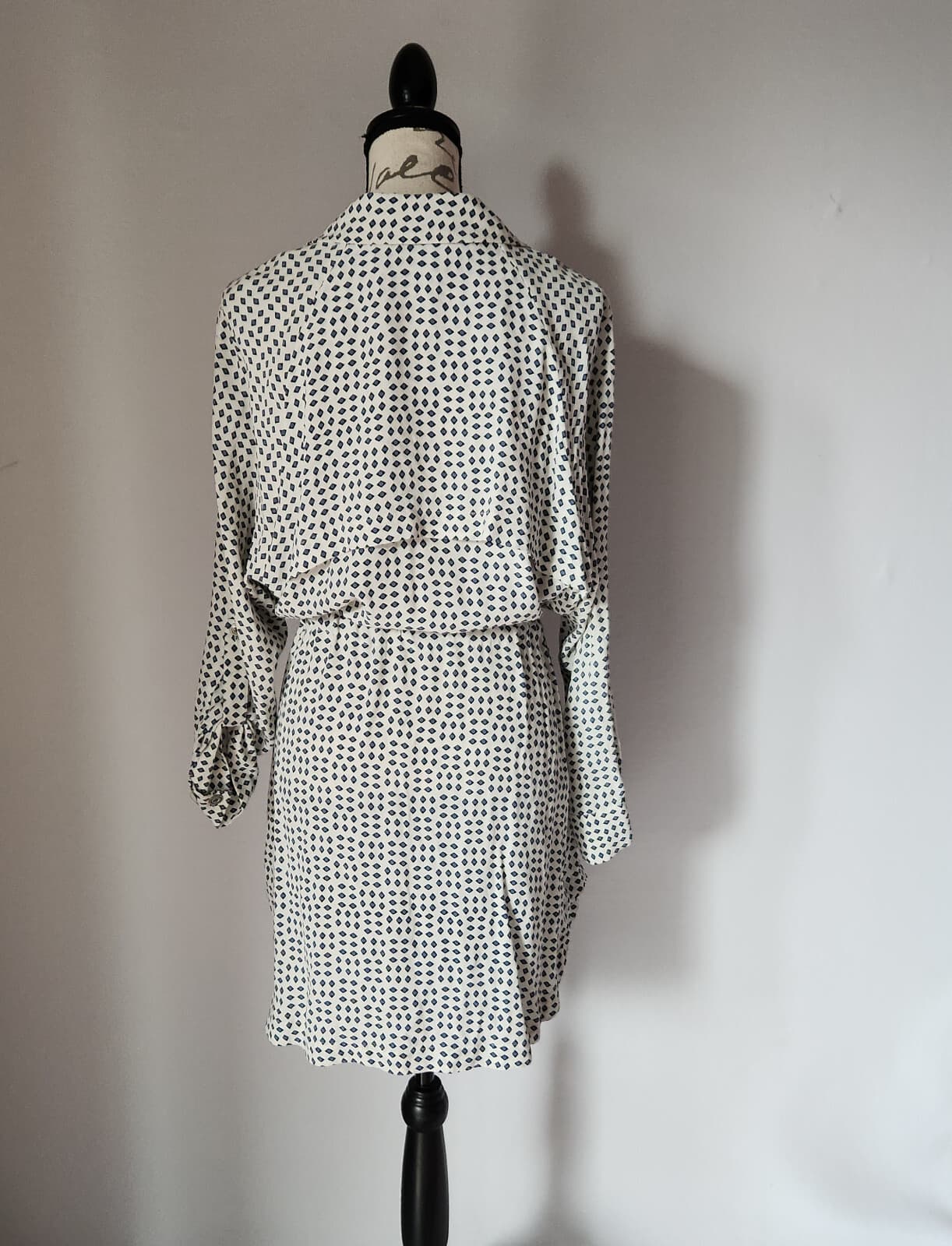 Anthropologie Cartonnier Sightseer Shirt Dress Trench-Jacket Blue White Womens L - Thumbnail 6
