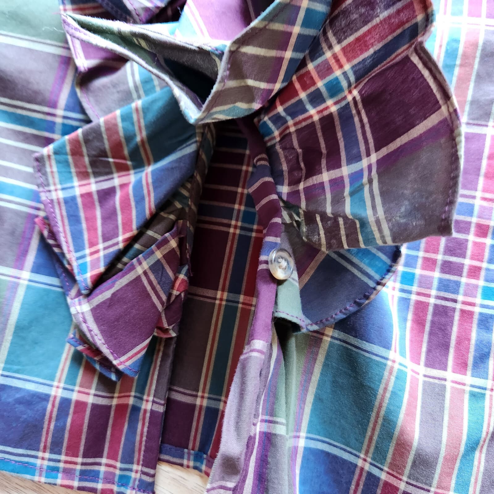 Chaps Plaid Ruffle Women Sz.16 Top Button-Down Sleeveless Multicolor 100% Cotton - Thumbnail 6