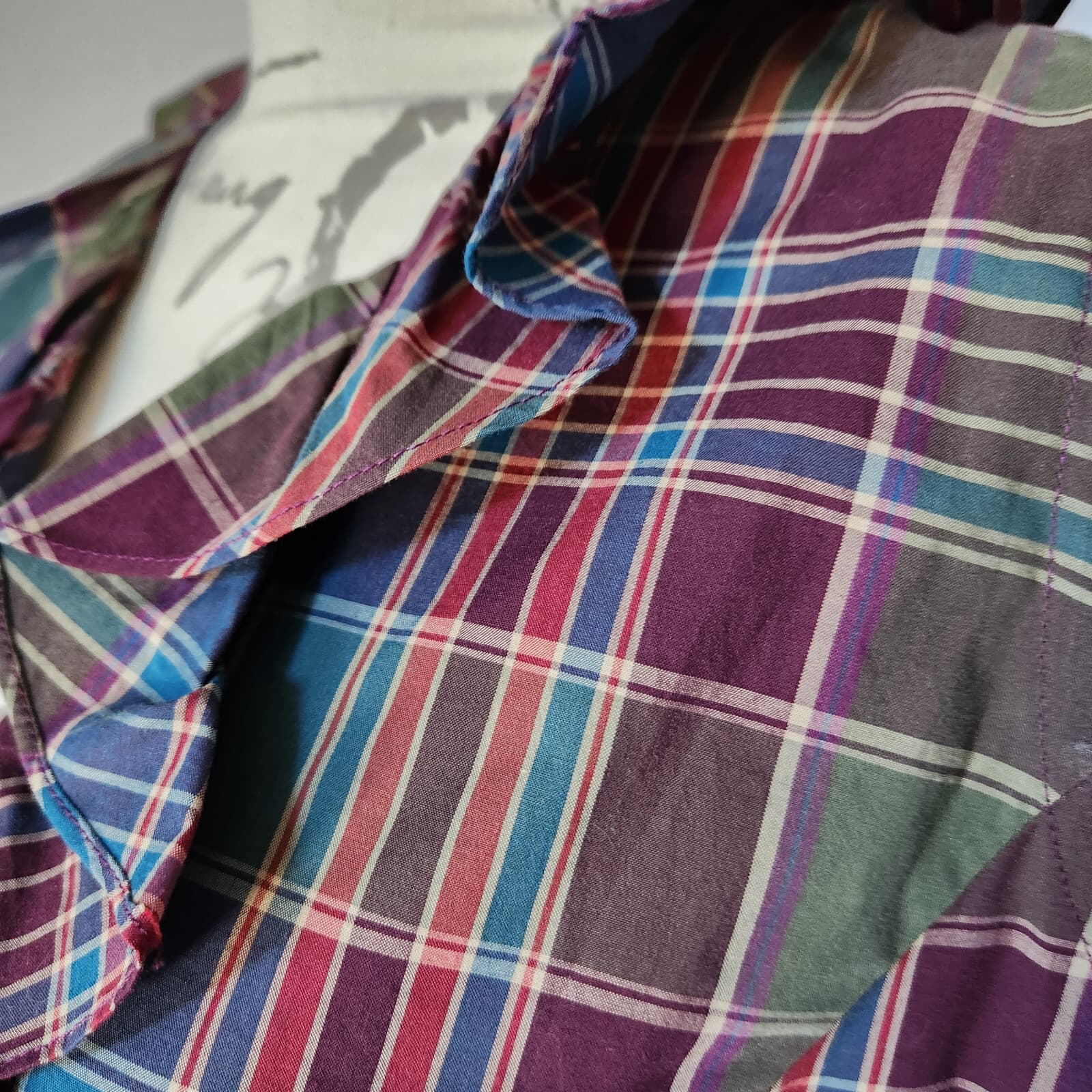 Chaps Plaid Ruffle Women Sz.16 Top Button-Down Sleeveless Multicolor 100% Cotton - Thumbnail 4