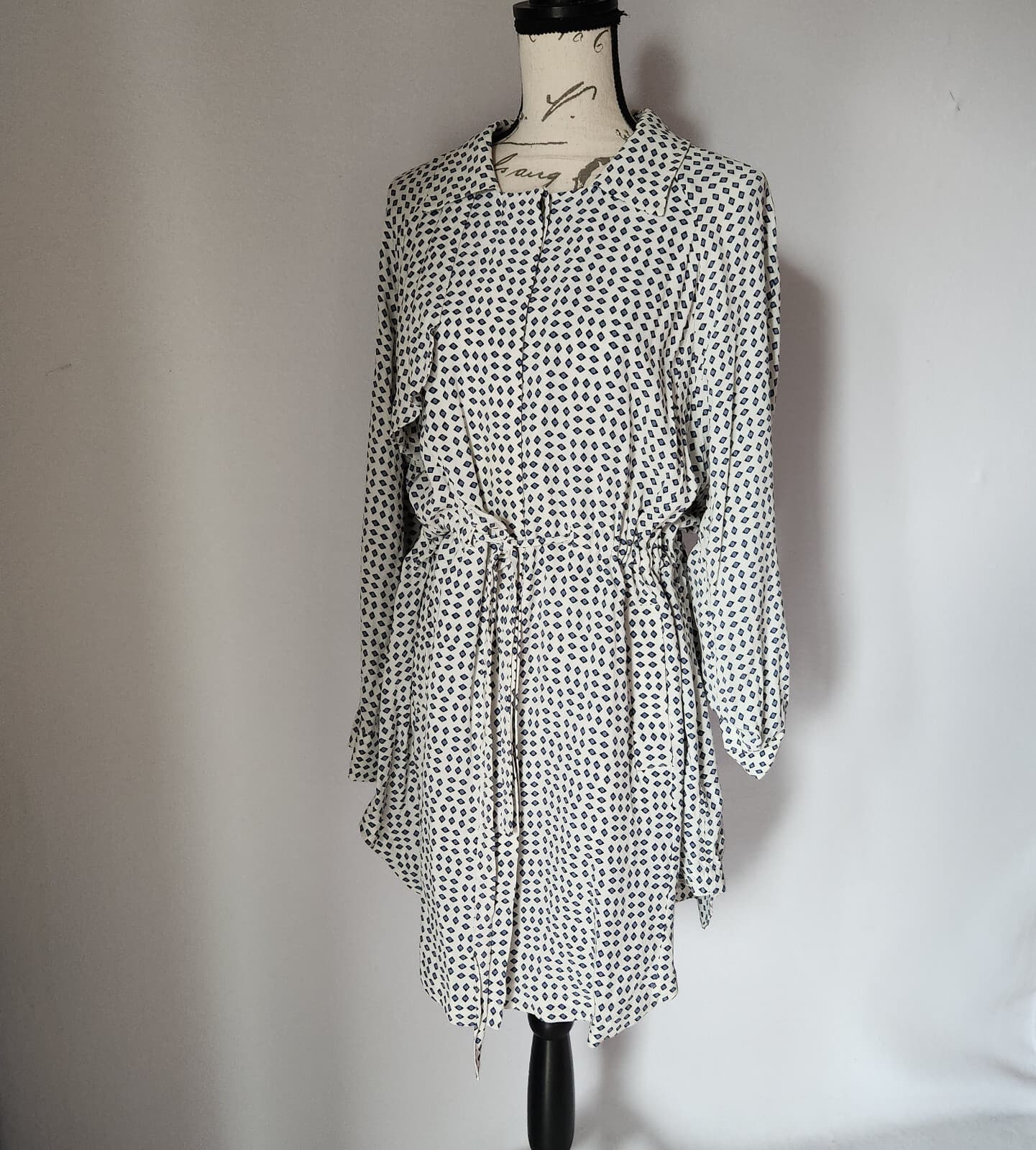 Anthropologie Cartonnier Sightseer Shirt Dress Trench-Jacket Blue White Womens L - Thumbnail 4