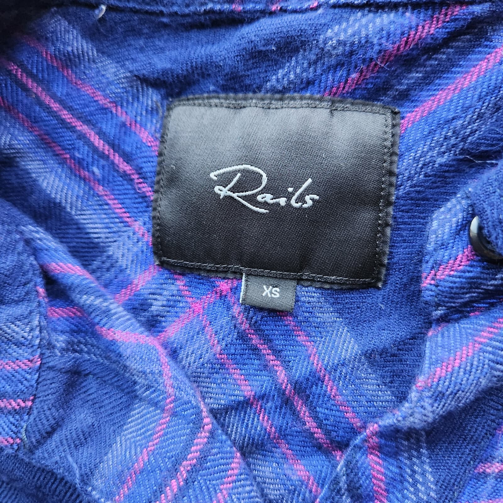 Rails Hunter Ultraviolet Pink Plaid Flannel Shirt Button-Up Long Sleeve Rayon XS - Thumbnail 7