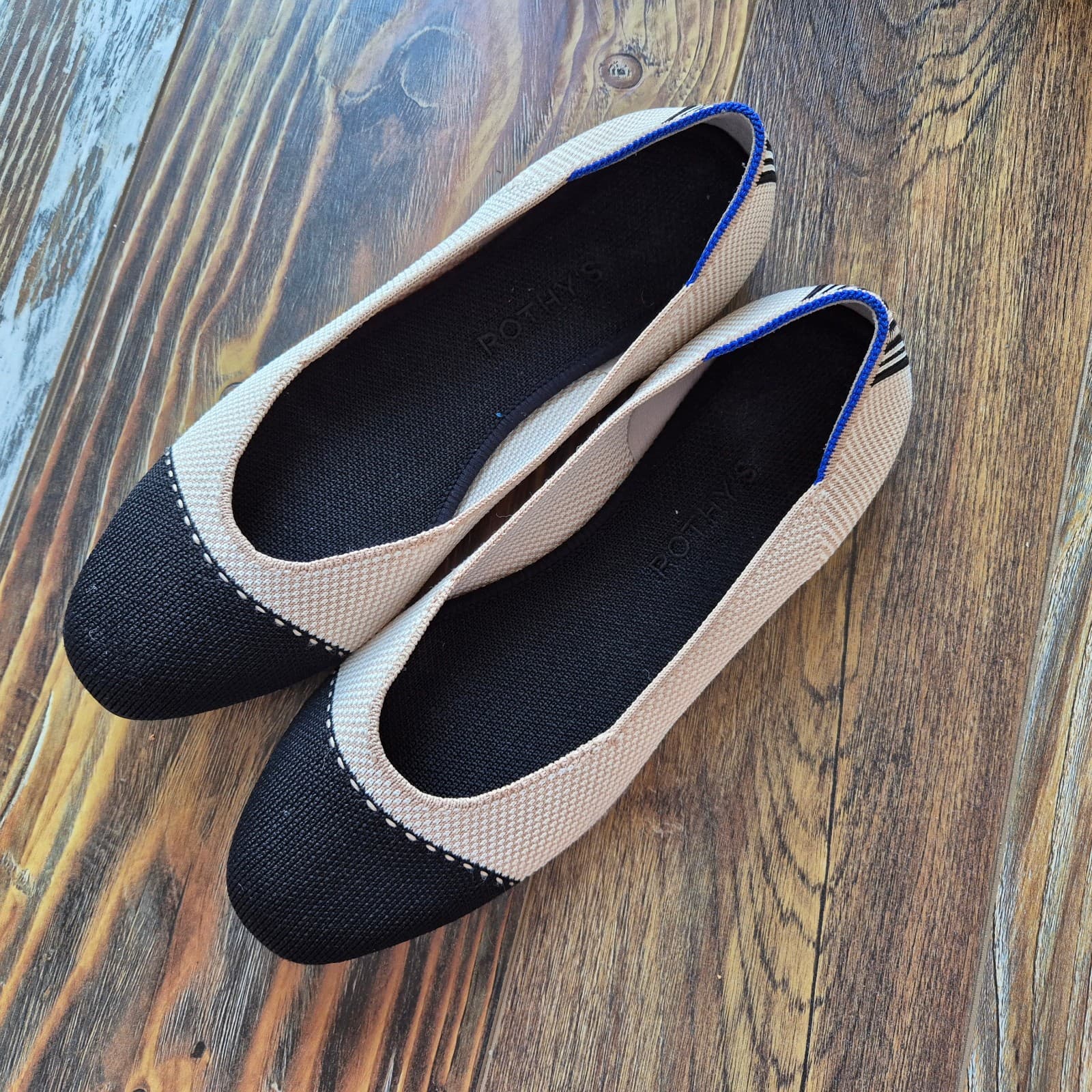 Rothy’s The Square Tuxedo Cream Cap Toe Ballet Flats Slip-On Comfort Women's 9 - Thumbnail 3