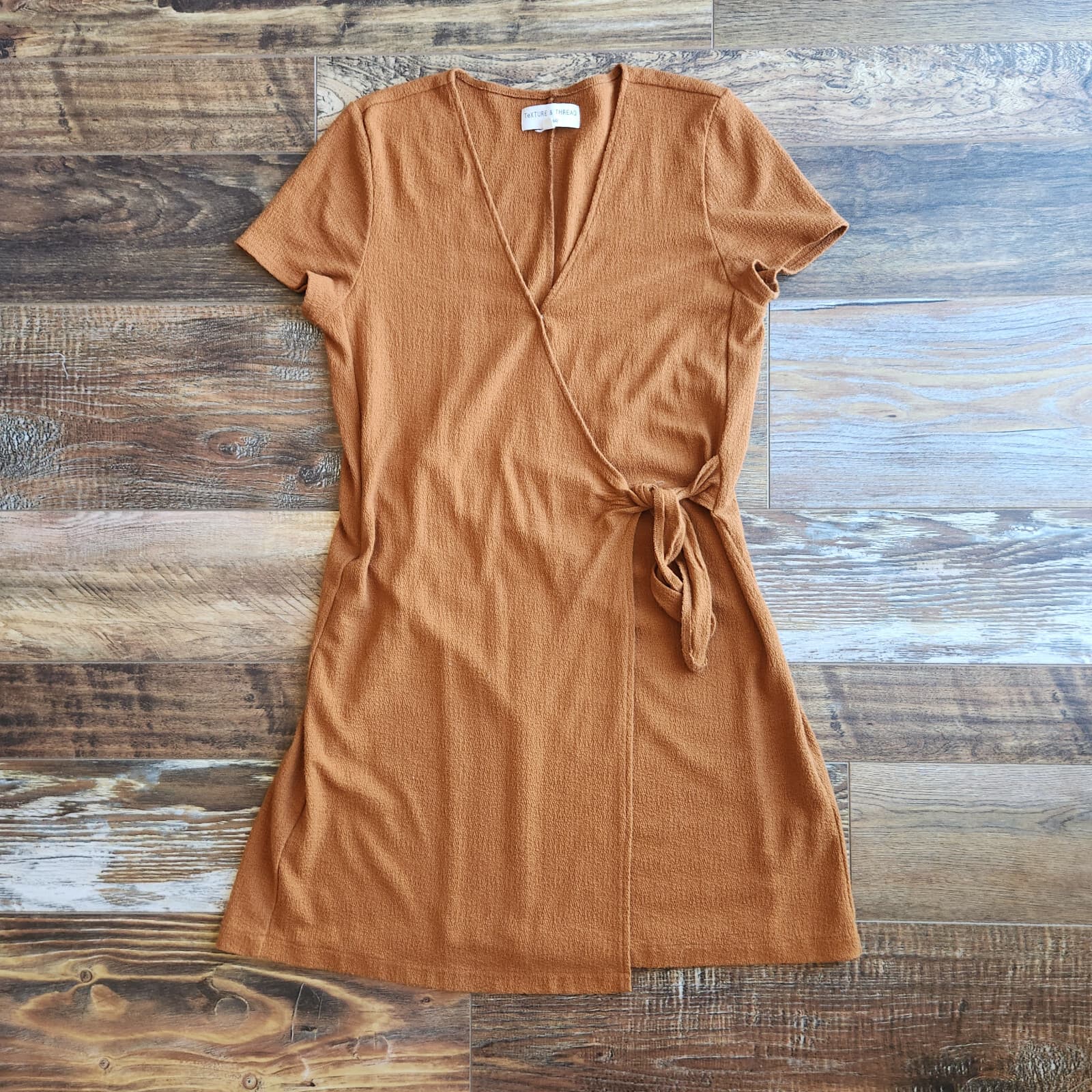 Texture & Thread x Madewell Side-Tie Wrap Dress Short Sleeve Golden Pecan Sz.S - Thumbnail 6