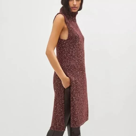 NWT Anthropologie Flowy Midi Sweater Dress Sleeveless Turtle Neck Red Wine Sz.M - Thumbnail 4