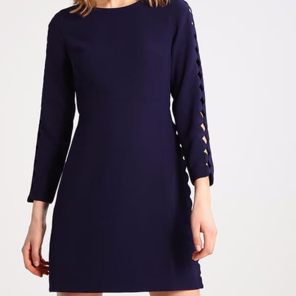 NWT Club Monaco $199 Endi Scalloped Sheath Dress Long Sleeve Navy Blue Sz.12 - Thumbnail 4
