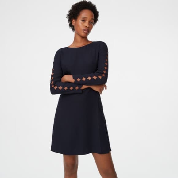 NWT Club Monaco $199 Endi Scalloped Sheath Dress Long Sleeve Navy Blue Sz.12 - Thumbnail 2