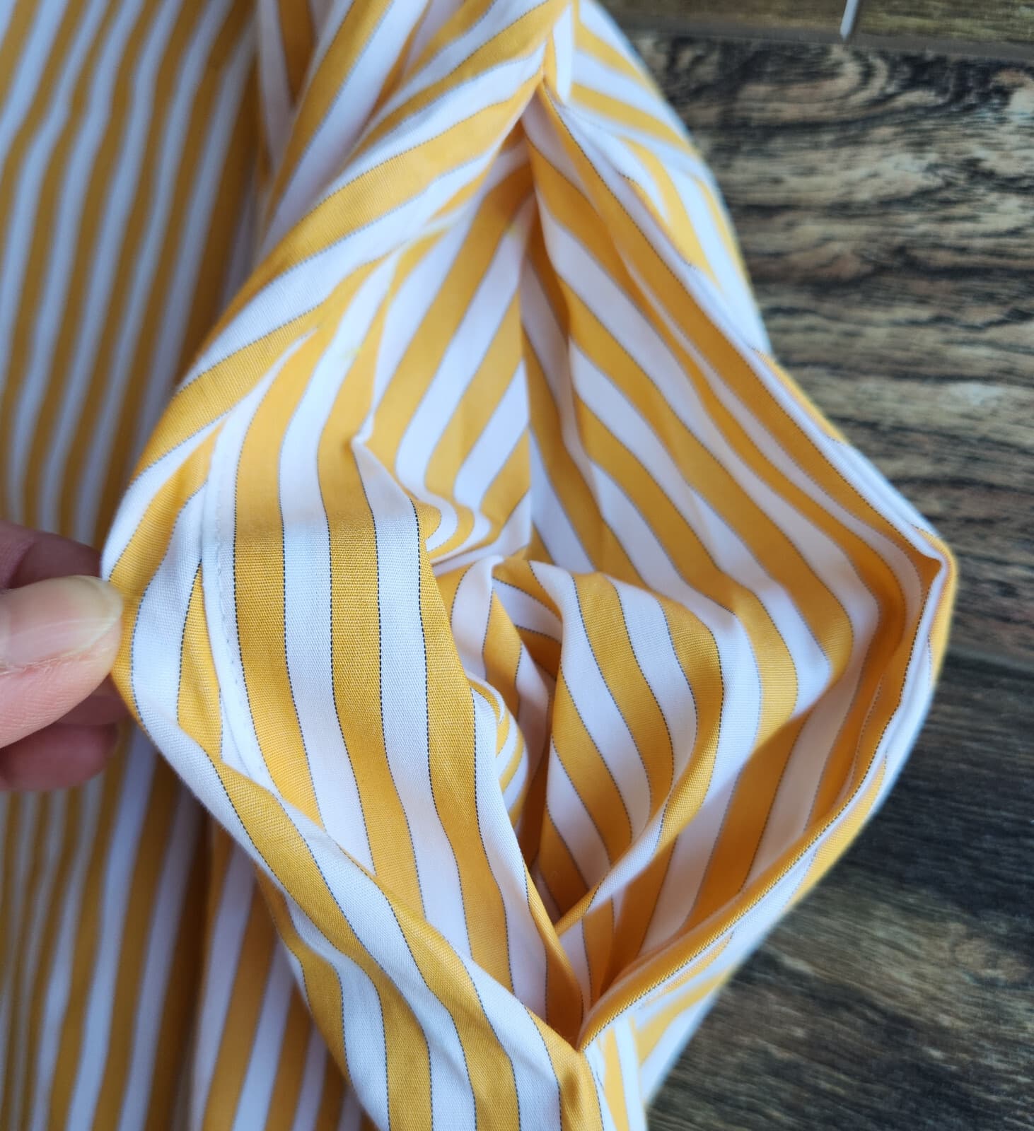 BURU Tiered Fit-Flare Ruffle Sleeveless Midi Dress Pocket Striped Yellow Blue XS - Thumbnail 10