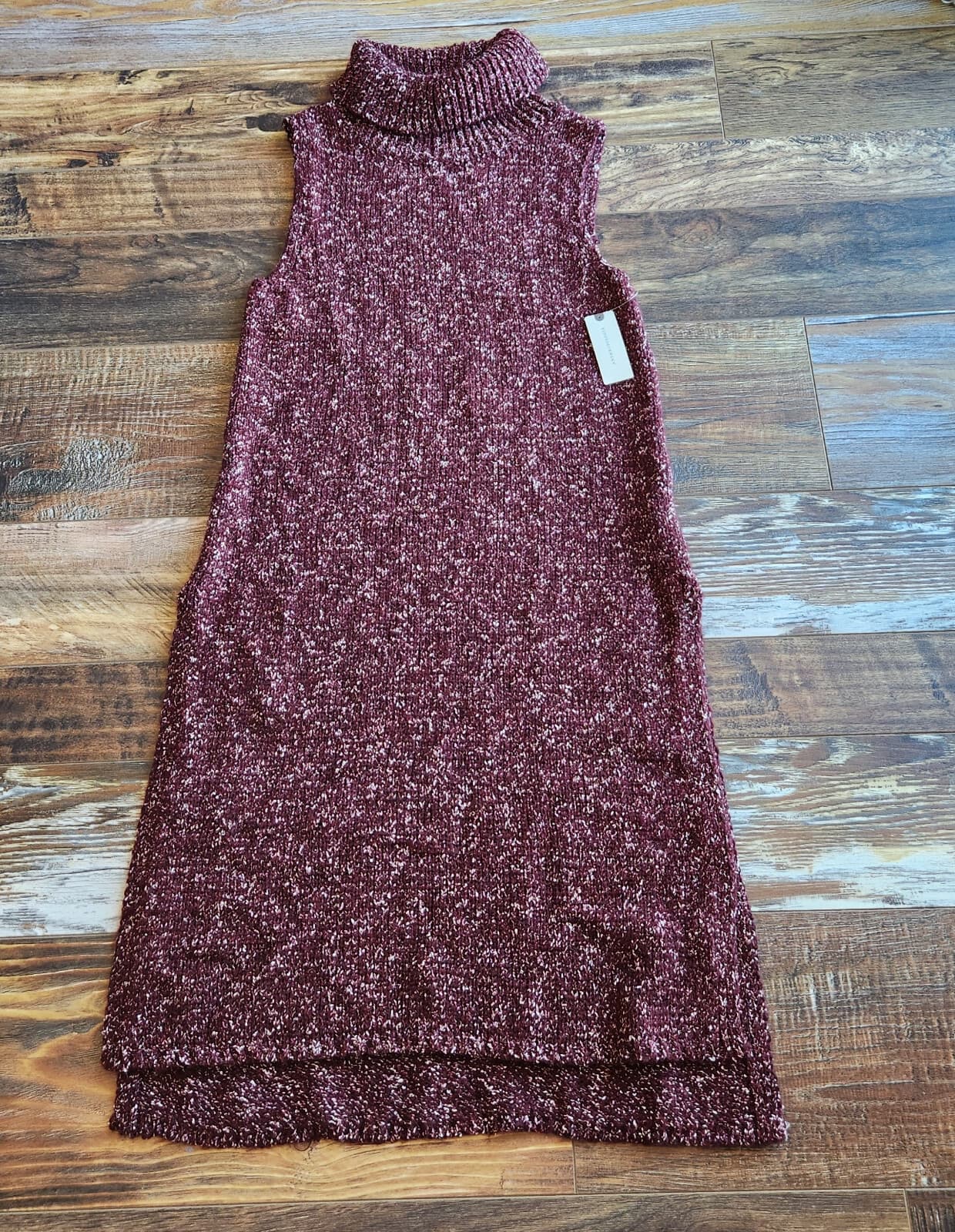 NWT Anthropologie Flowy Midi Sweater Dress Sleeveless Turtle Neck Red Wine Sz.M - Thumbnail 12
