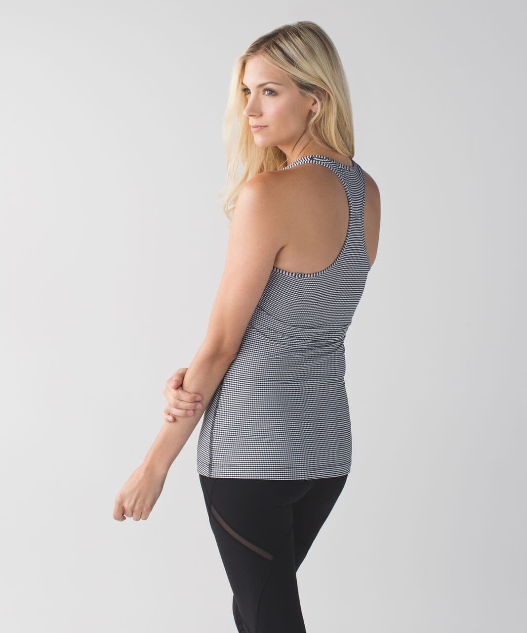Lululemon Cool Racerback Tank Sweat-Wicking Gingham Luon White Black Sz.2 (24") - Thumbnail 5
