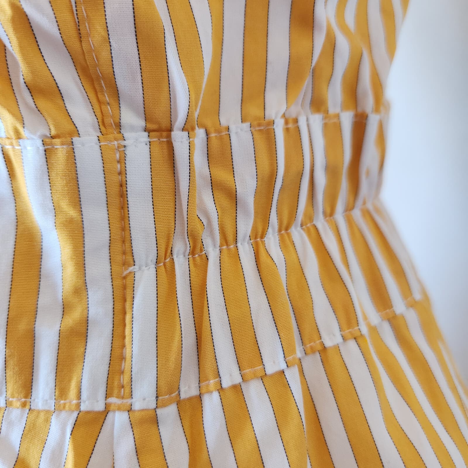 BURU Tiered Fit-Flare Ruffle Sleeveless Midi Dress Pocket Striped Yellow Blue XS - Thumbnail 5