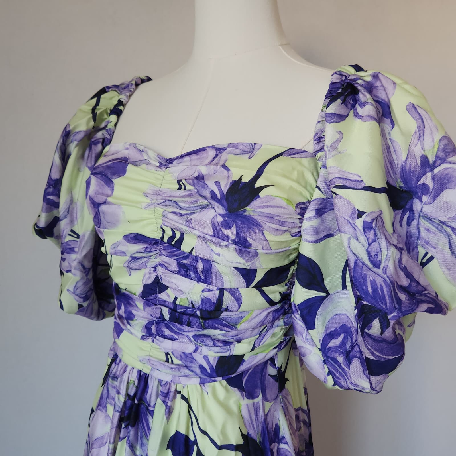 Delfi Collective Puff-Sleeve Floral Maxi Dress Smock Off-The Shoulder Purple XS - Thumbnail 9