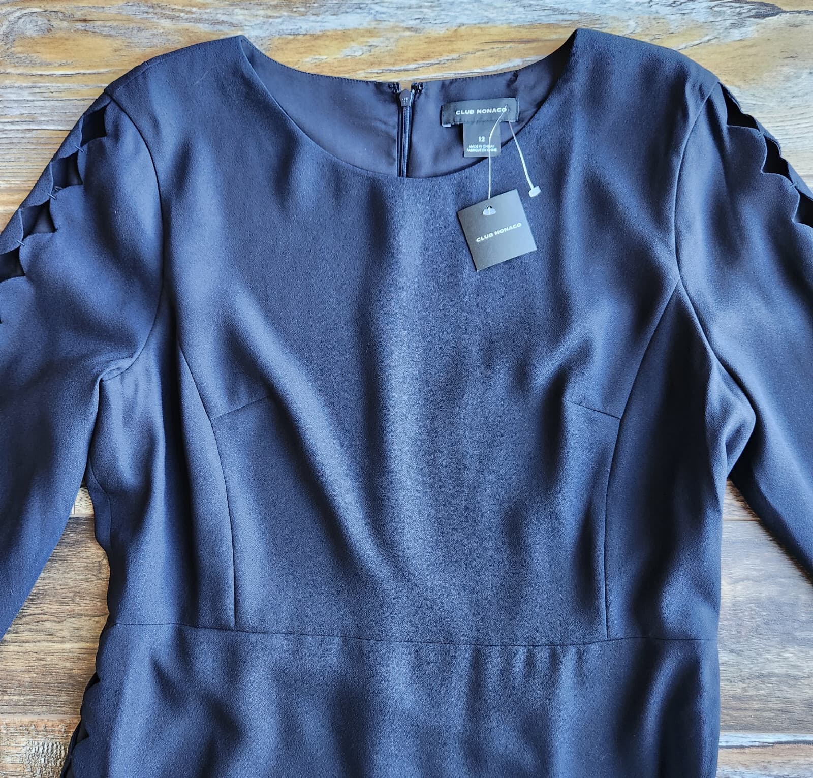 NWT Club Monaco $199 Endi Scalloped Sheath Dress Long Sleeve Navy Blue Sz.12 - Thumbnail 9