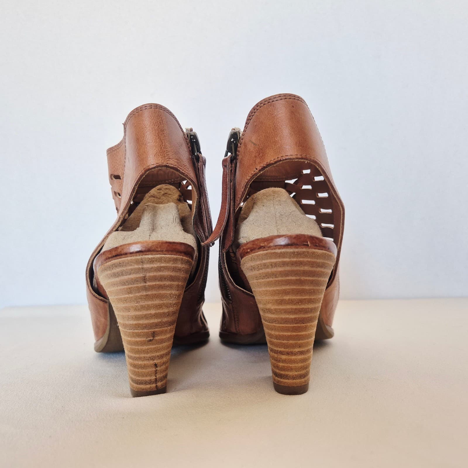 Paul Green Rosa Brown Woven Cayanne Cuoio Leather Peep Toe Heel Sandal UK3.5 US6 - Thumbnail 7