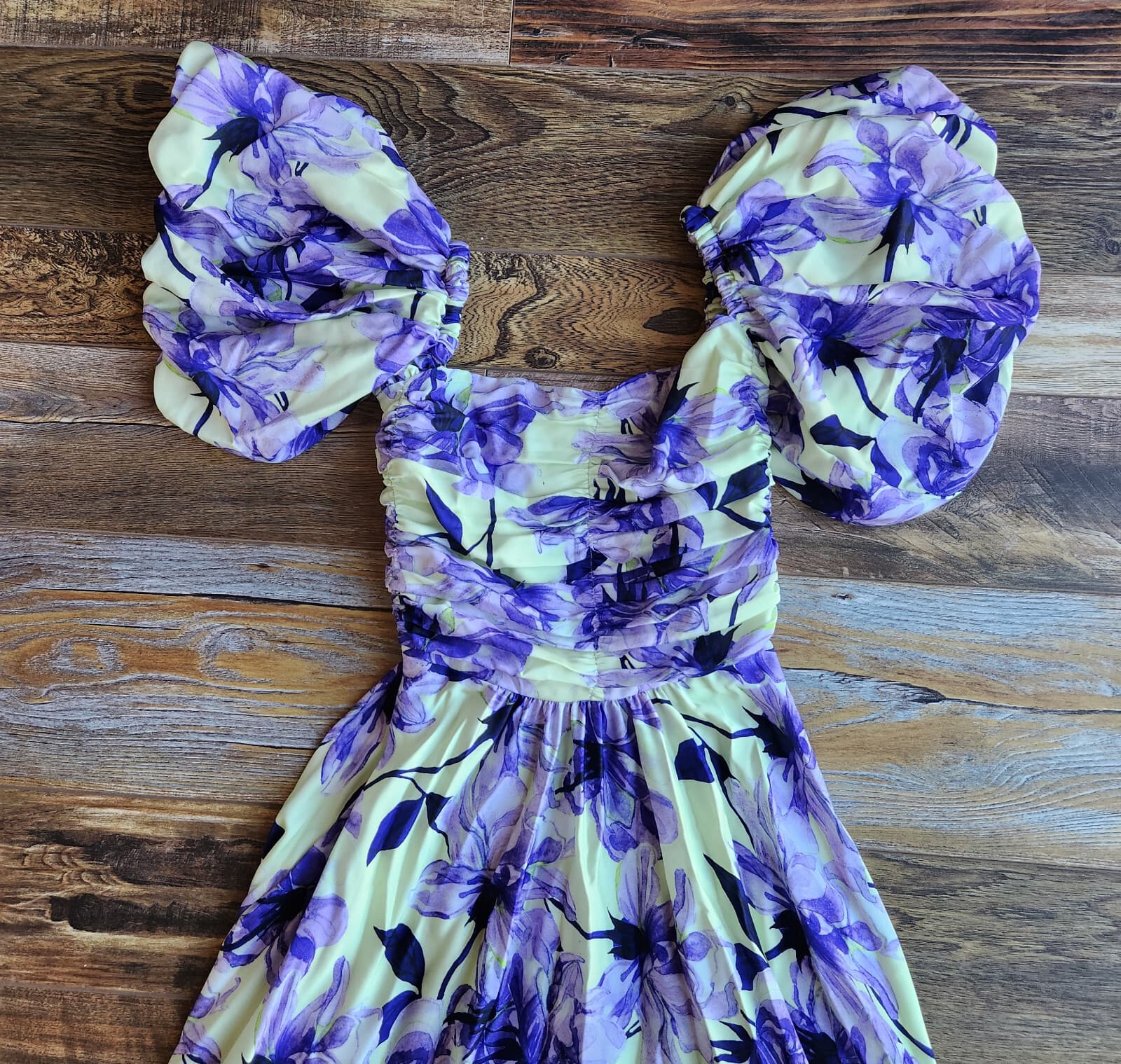 Delfi Collective Puff-Sleeve Floral Maxi Dress Smock Off-The Shoulder Purple XS - Thumbnail 12