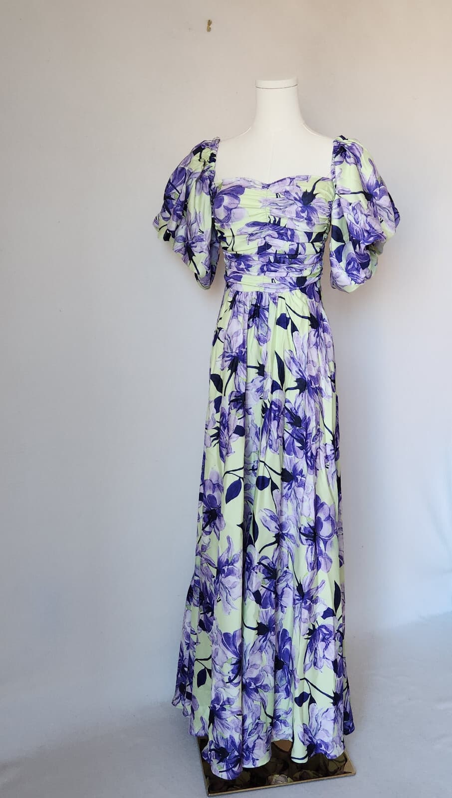 Delfi Collective Puff-Sleeve Floral Maxi Dress Smock Off-The Shoulder Purple XS - Thumbnail 2