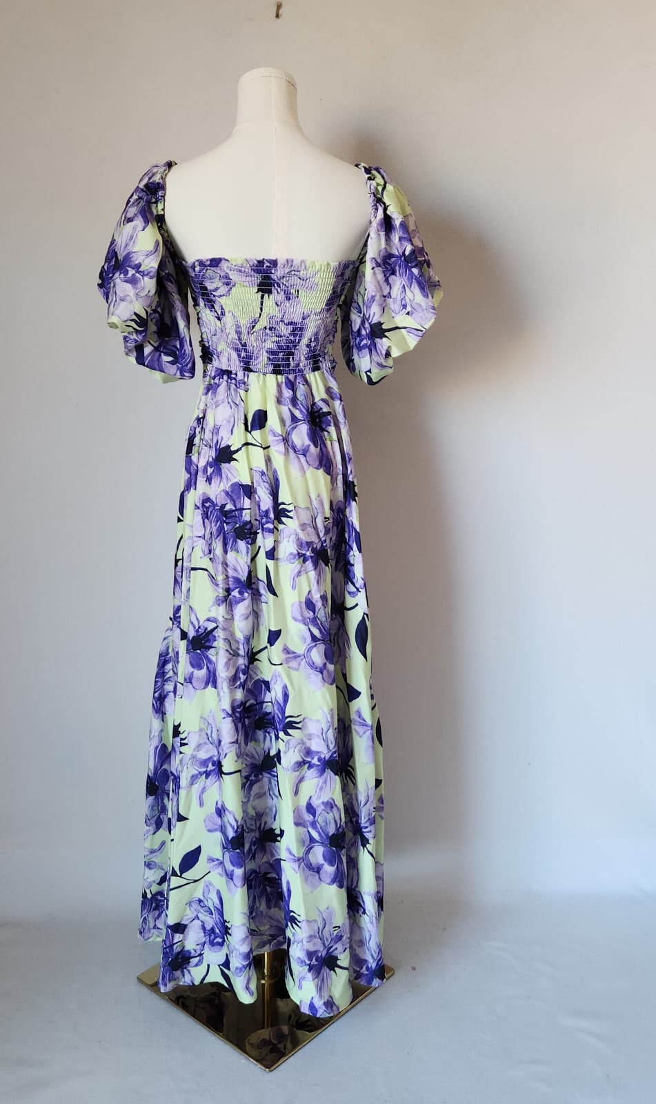 Delfi Collective Puff-Sleeve Floral Maxi Dress Smock Off-The Shoulder Purple XS - Thumbnail 11