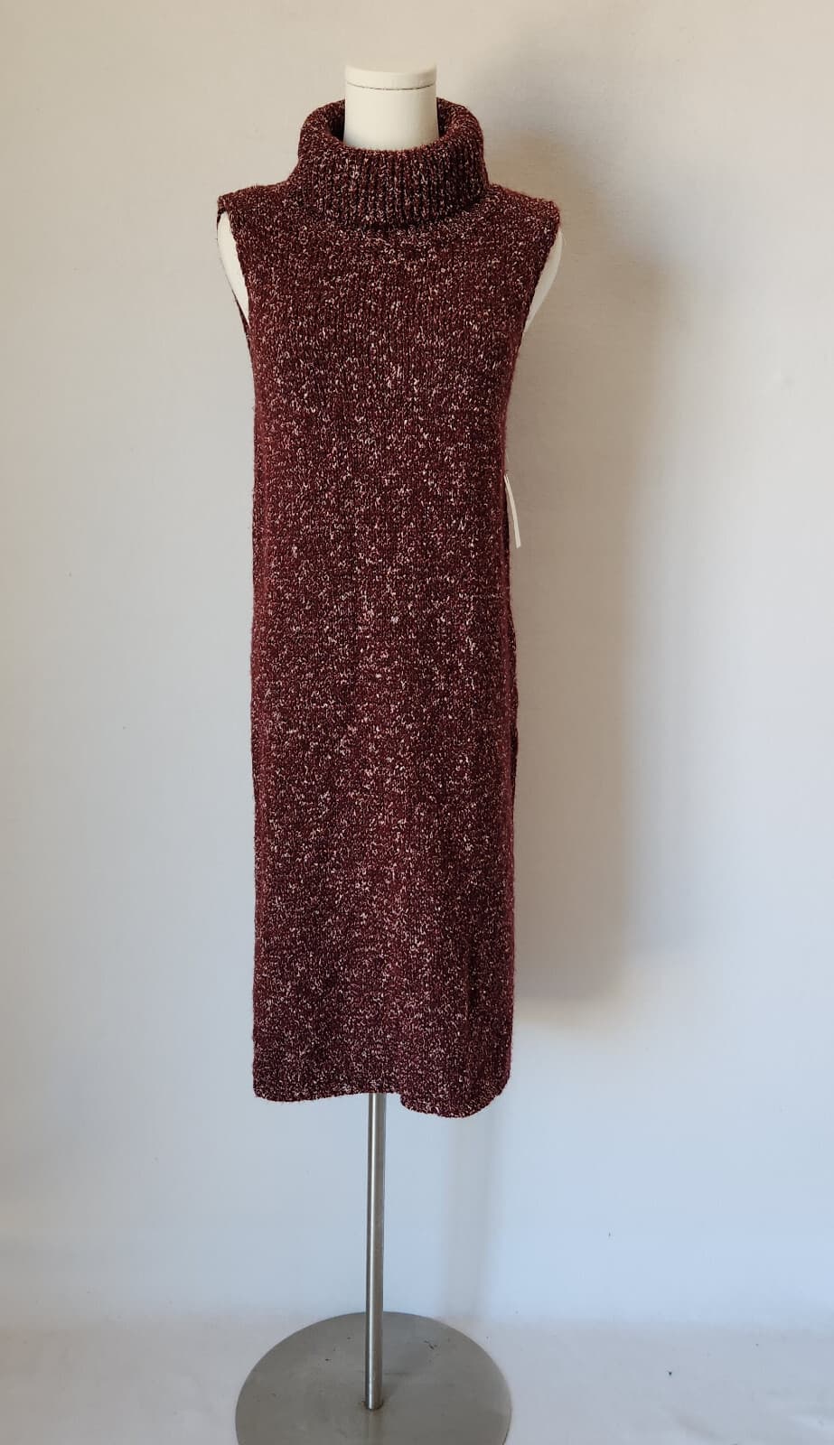 NWT Anthropologie Flowy Midi Sweater Dress Sleeveless Turtle Neck Red Wine Sz.M - Thumbnail 3
