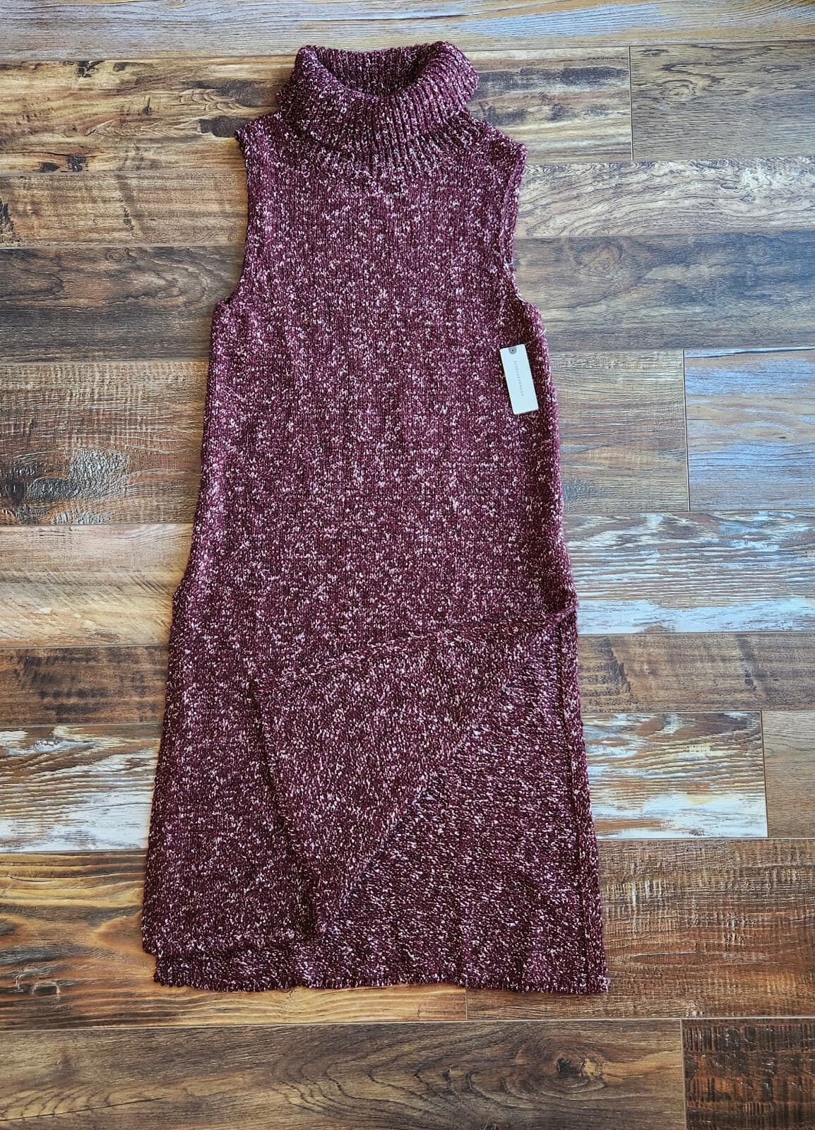 NWT Anthropologie Flowy Midi Sweater Dress Sleeveless Turtle Neck Red Wine Sz.M - Thumbnail 10