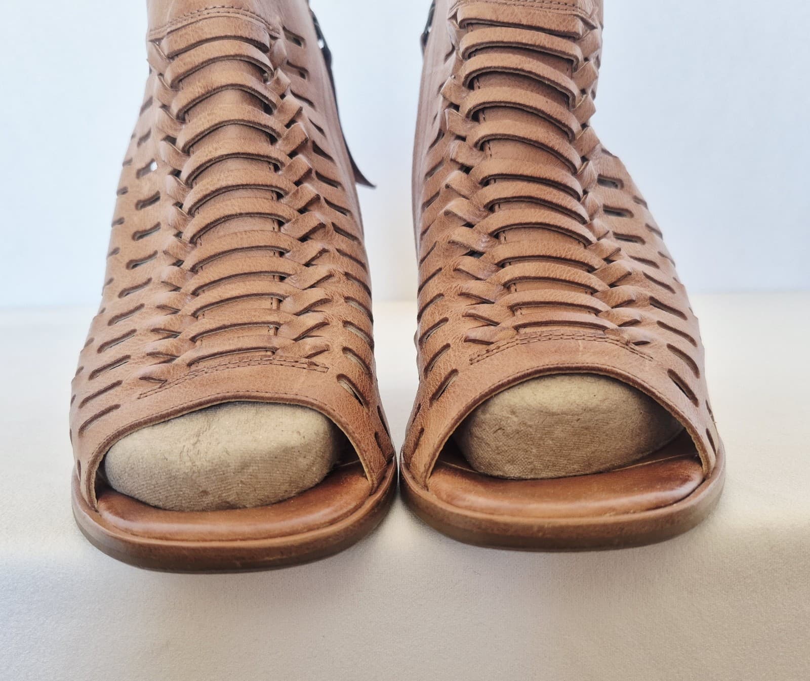 Paul Green Rosa Brown Woven Cayanne Cuoio Leather Peep Toe Heel Sandal UK3.5 US6 - Thumbnail 6