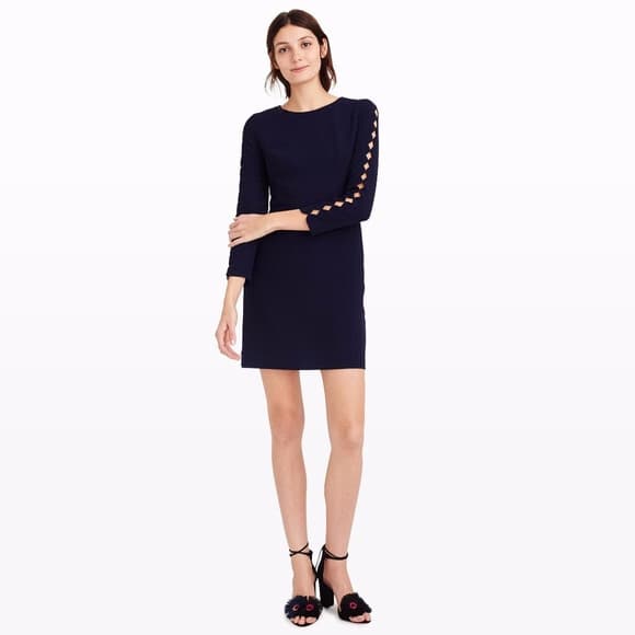 NWT Club Monaco $199 Endi Scalloped Sheath Dress Long Sleeve Navy Blue Sz.12 - Thumbnail 6