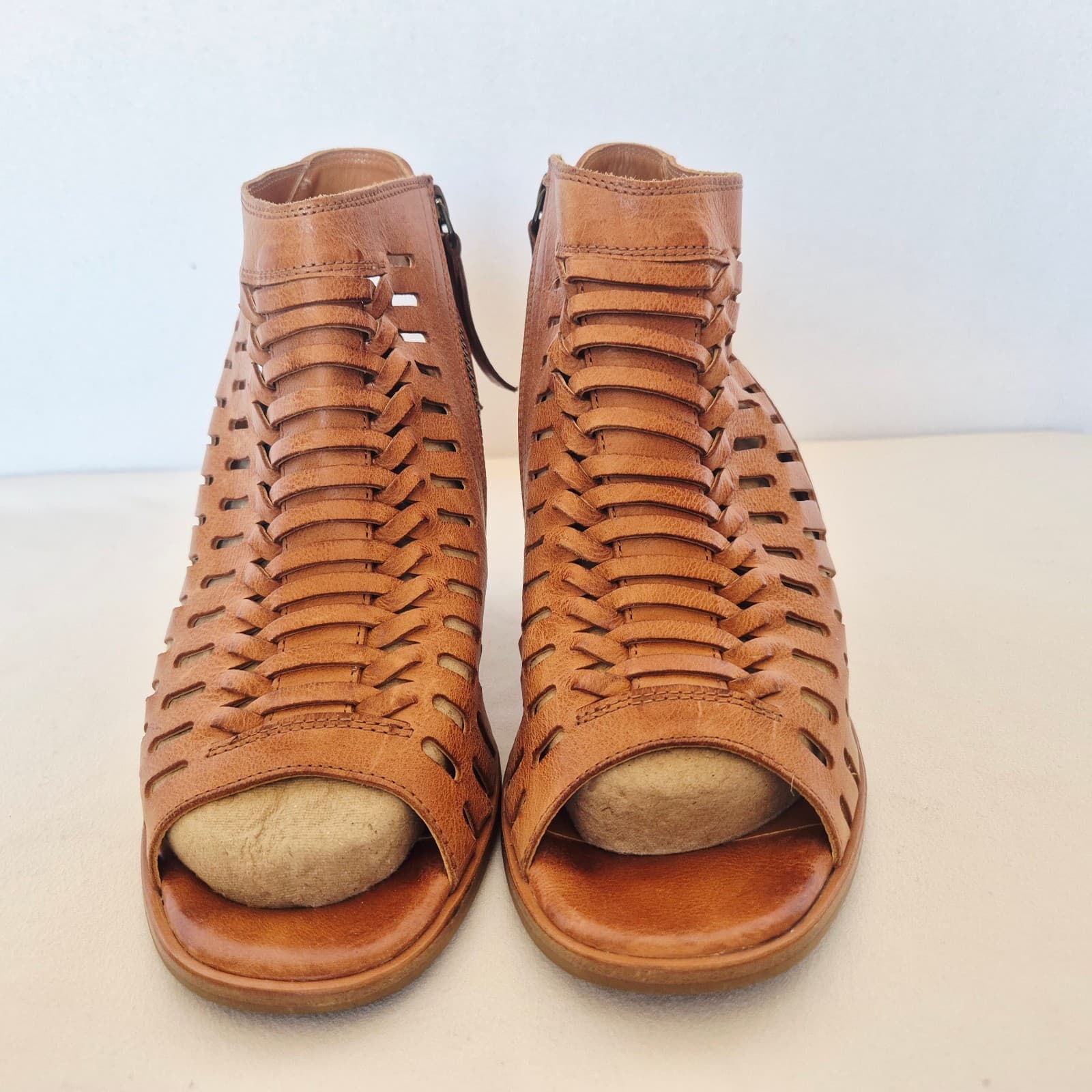 Paul Green Rosa Brown Woven Cayanne Cuoio Leather Peep Toe Heel Sandal UK3.5 US6 - Thumbnail 5