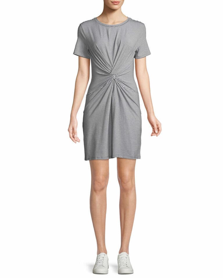 NWT Theory $225 Knot Tee-Shirt Dress Short Sleeve Black White Rubric Stripe Sz.L - Thumbnail 6