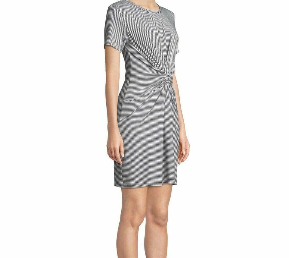 NWT Theory $225 Knot Tee-Shirt Dress Short Sleeve Black White Rubric Stripe Sz.L - Thumbnail 4