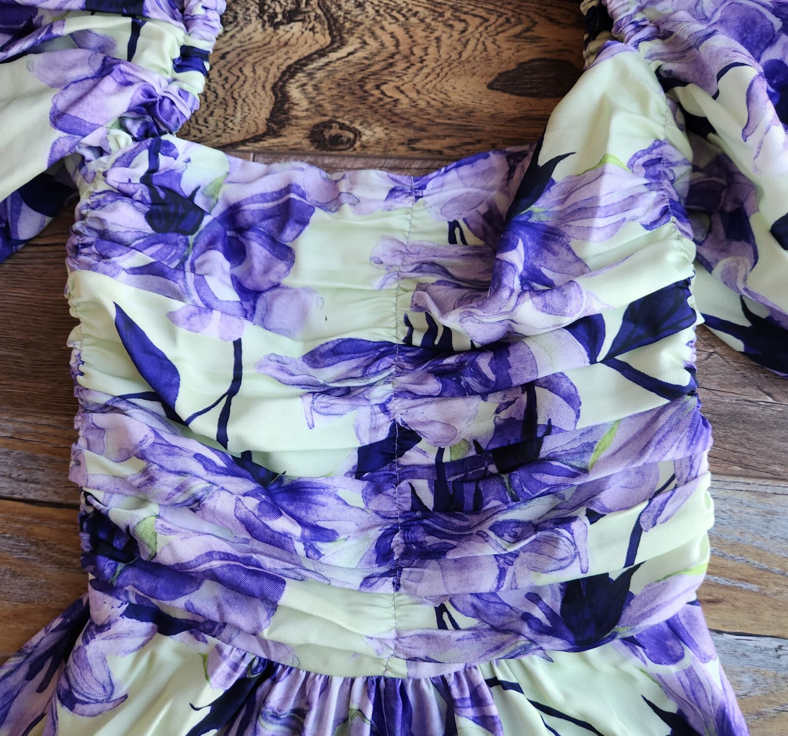 Delfi Collective Puff-Sleeve Floral Maxi Dress Smock Off-The Shoulder Purple XS - Thumbnail 13