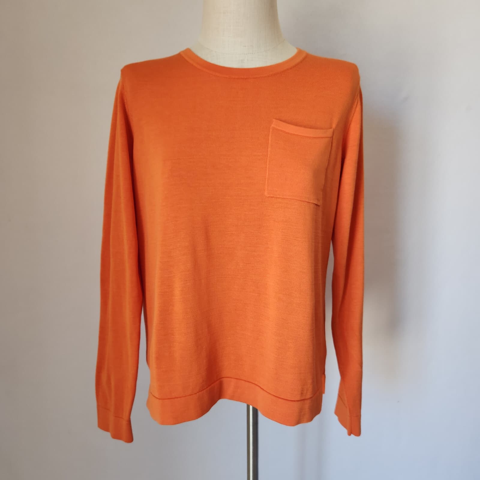 Peter Millar Silk Cotton Blend Crew Neck Sweater Pullover Pocket Orange Men's M - Thumbnail 2