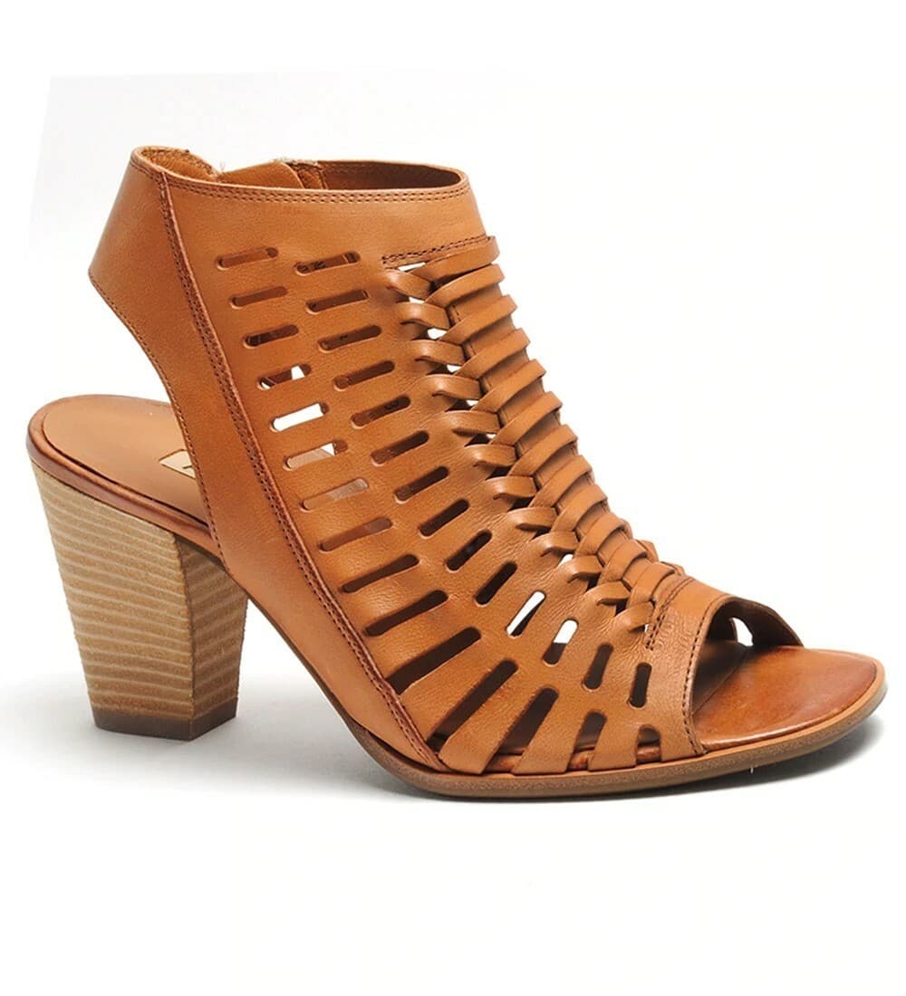 Paul Green Rosa Brown Woven Cayanne Cuoio Leather Peep Toe Heel Sandal UK3.5 US6 - Thumbnail 3