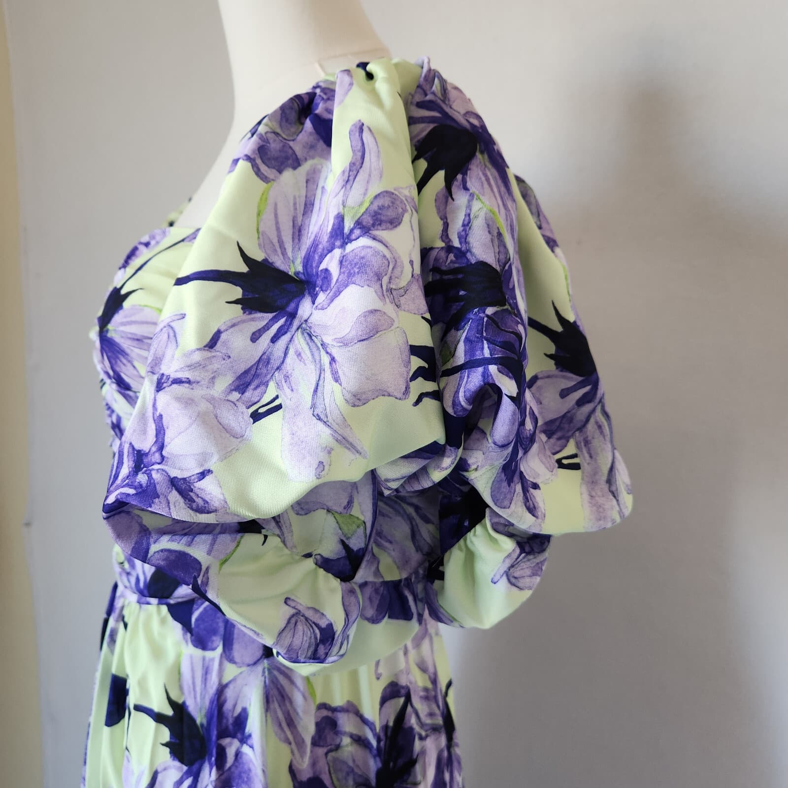 Delfi Collective Puff-Sleeve Floral Maxi Dress Smock Off-The Shoulder Purple XS - Thumbnail 7