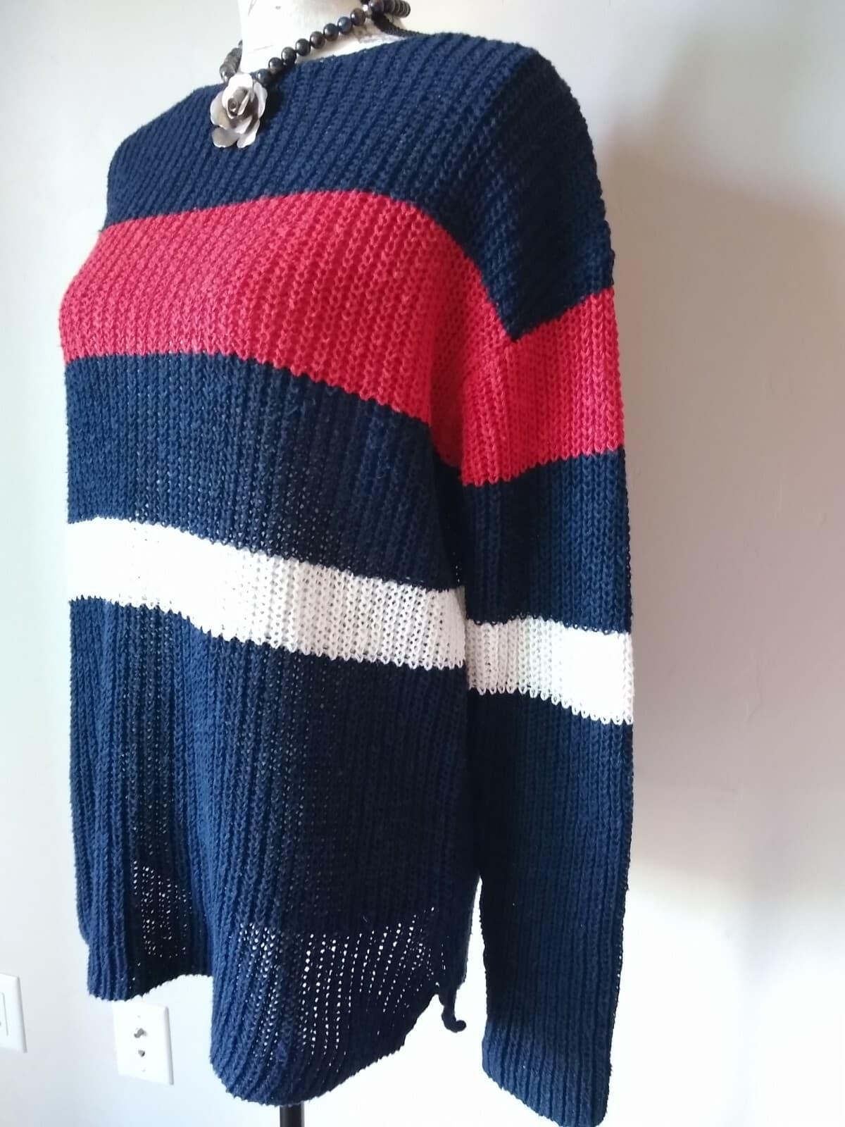 LAUREN RALPH LAUREN Jeans Co. Linen Cotton Blend Sweater Pullover Strip Sz.L - Thumbnail 3