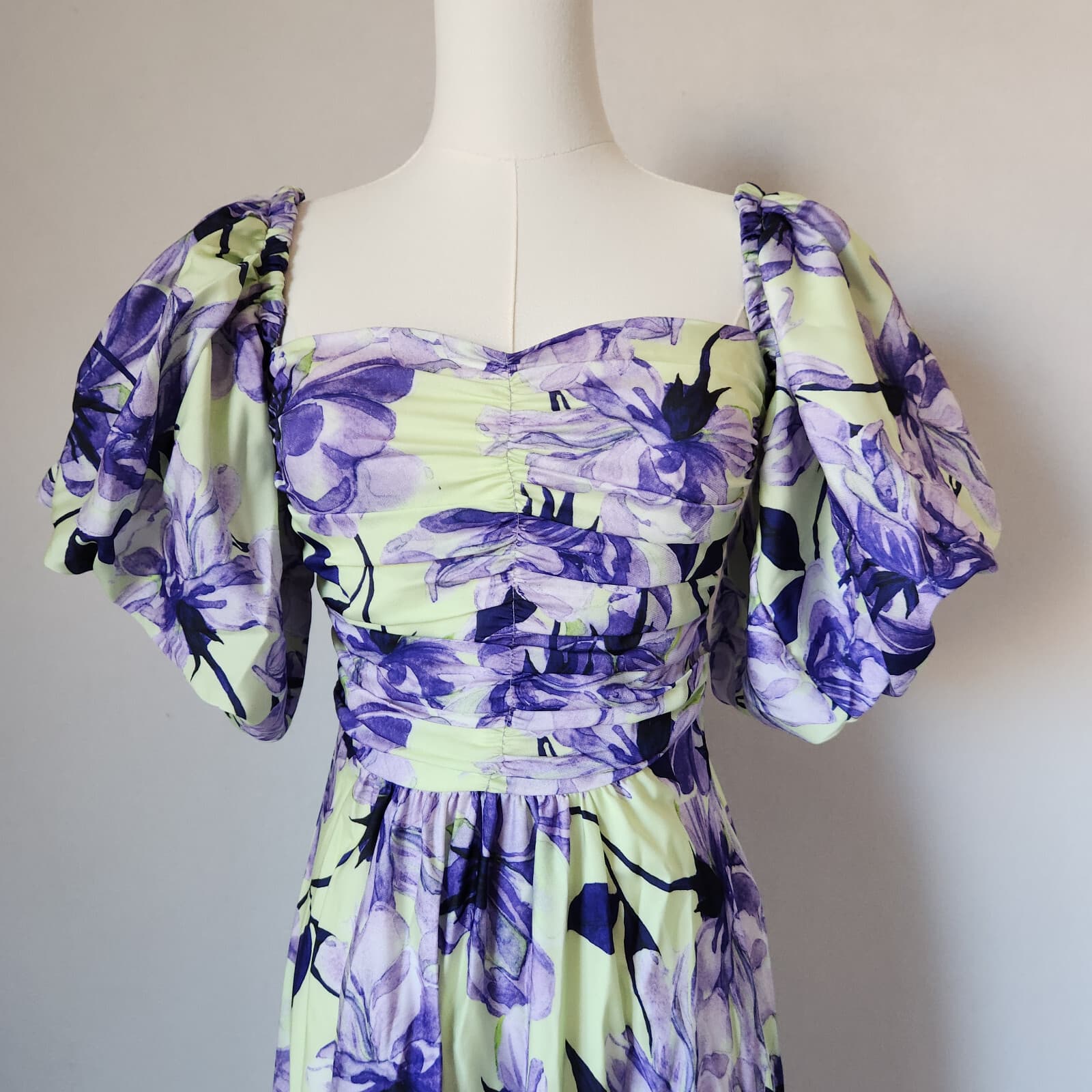 Delfi Collective Puff-Sleeve Floral Maxi Dress Smock Off-The Shoulder Purple XS - Thumbnail 3