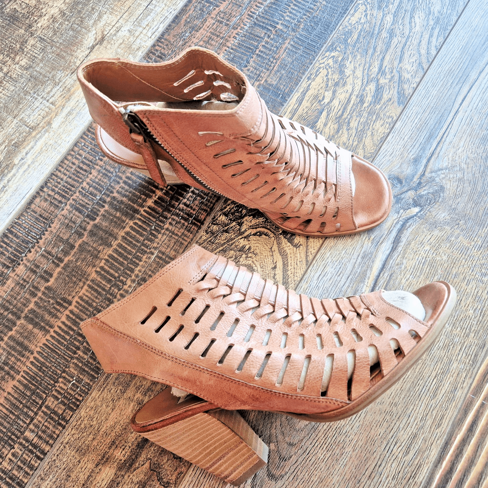 Paul Green Rosa Brown Woven Cayanne Cuoio Leather Peep Toe Heel Sandal UK3.5 US6 - Thumbnail 4
