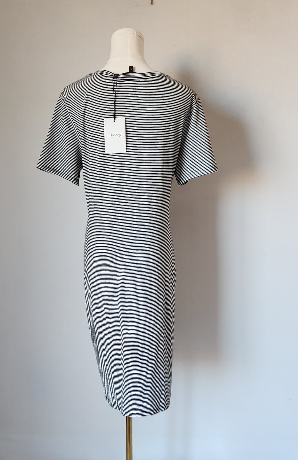 NWT Theory $225 Knot Tee-Shirt Dress Short Sleeve Black White Rubric Stripe Sz.L - Thumbnail 12