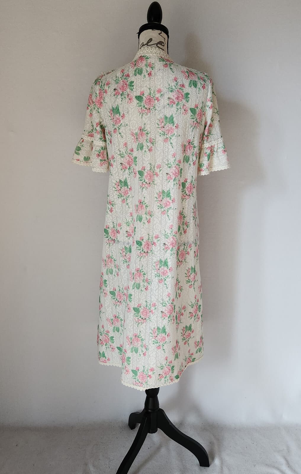 Vintage Hanro Switzerland Floral Lace Mesh Nightgown Lounge Wool Blend White 12 - Thumbnail 5