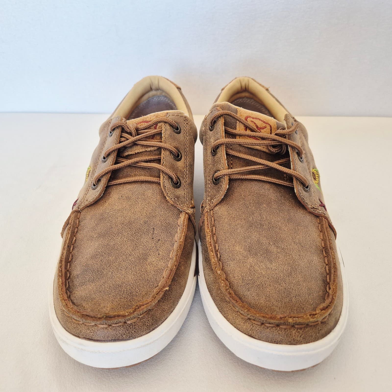 NWoB Twisted X Bomber Sunflower Embroidered Brown Leather Shoe Moccsin Womens 8M - Thumbnail 7