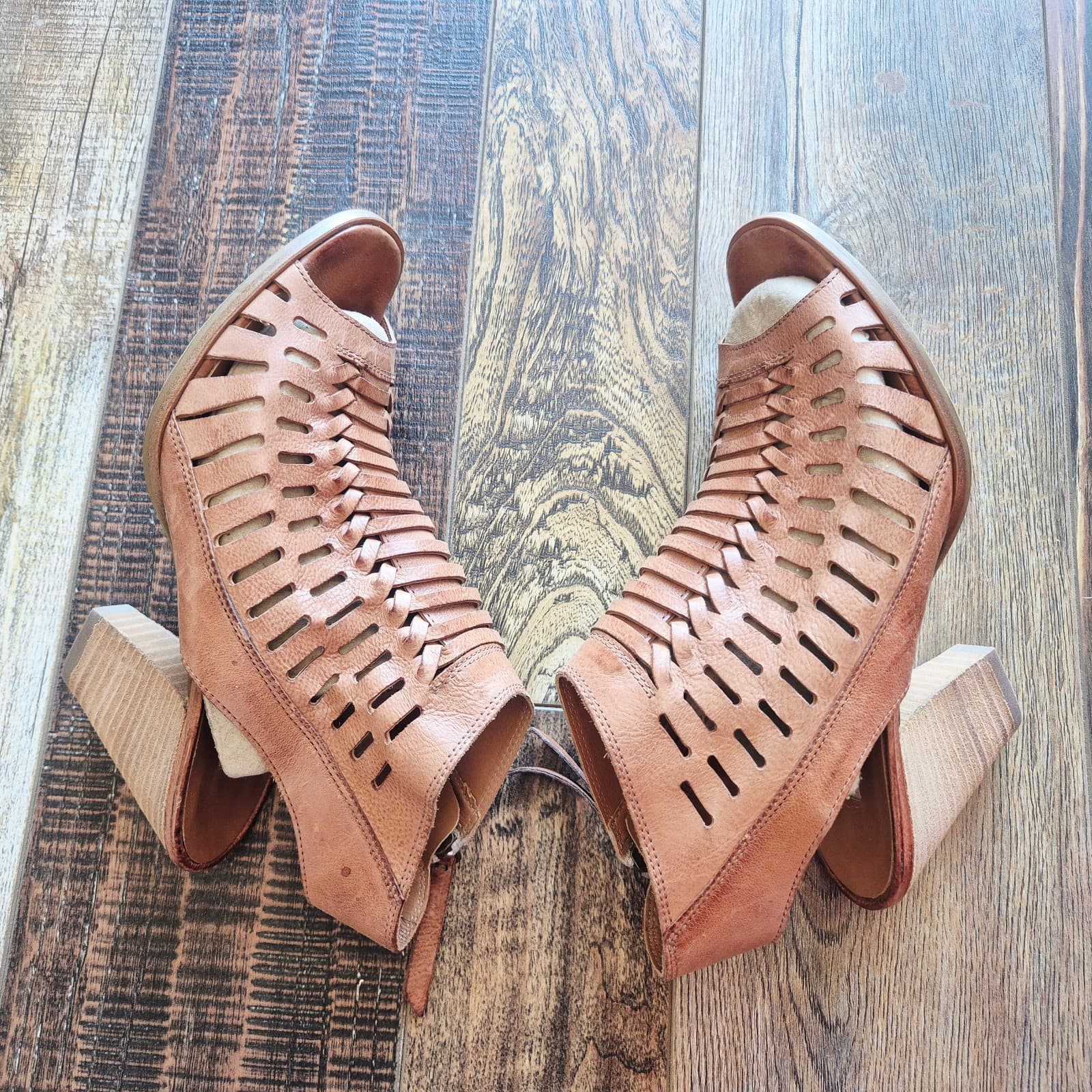 Paul Green Rosa Brown Woven Cayanne Cuoio Leather Peep Toe Heel Sandal UK3.5 US6 - Thumbnail 9