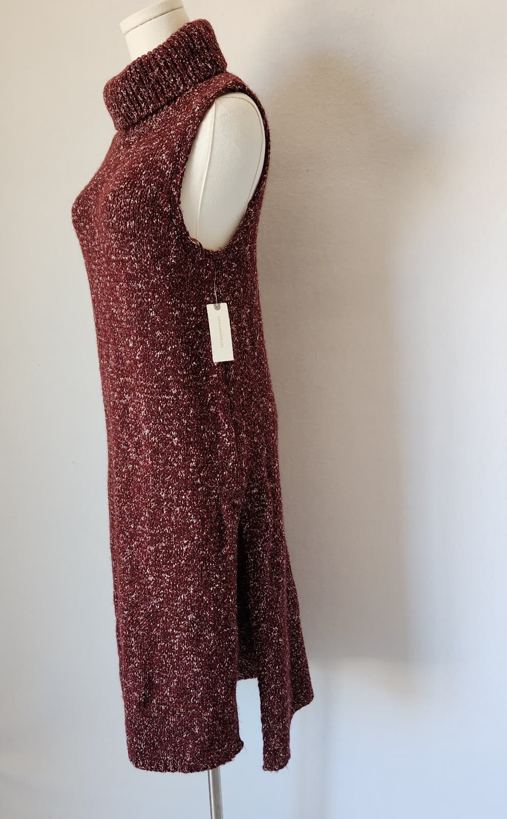 NWT Anthropologie Flowy Midi Sweater Dress Sleeveless Turtle Neck Red Wine Sz.M - Thumbnail 6